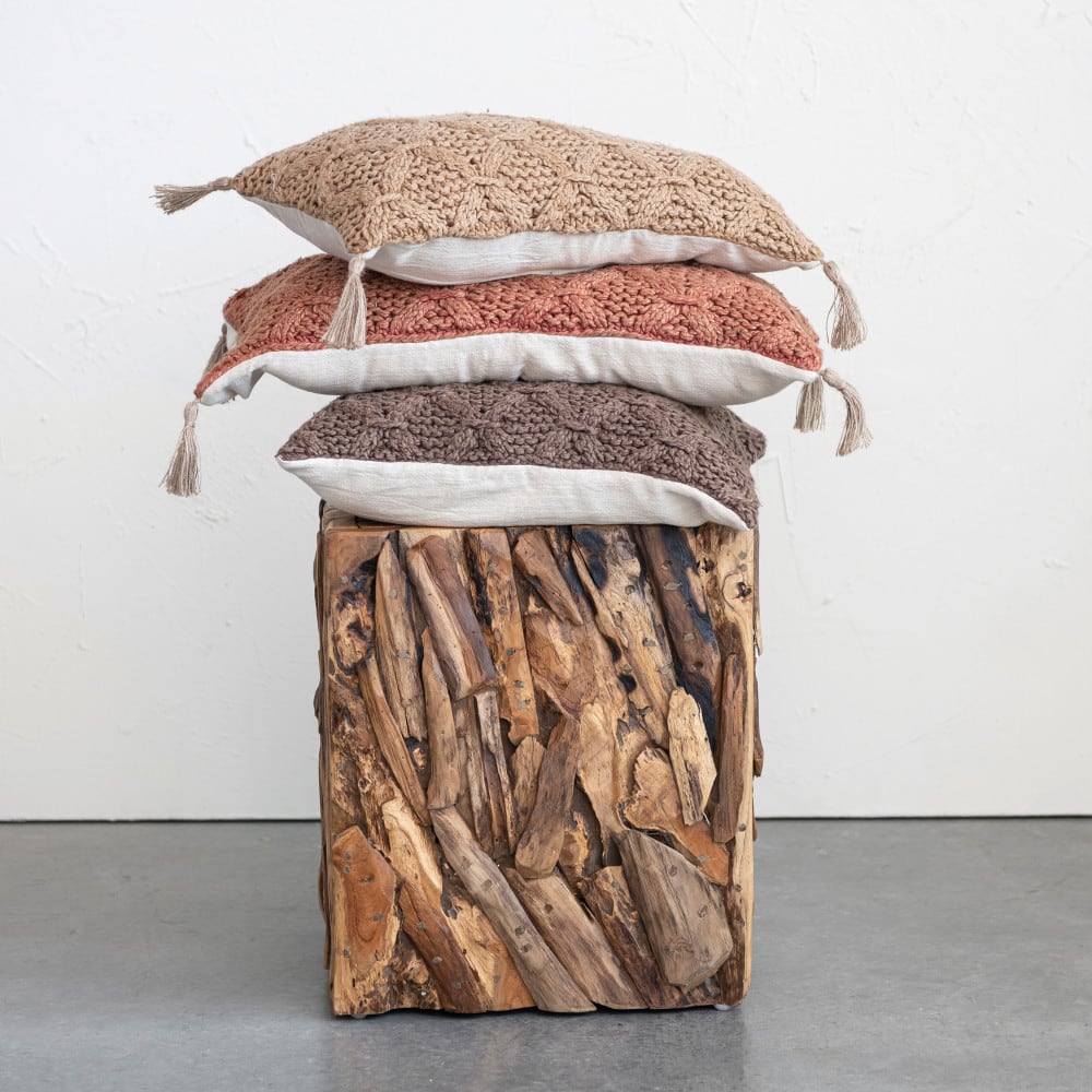 Hello Honey® Cotton Slub Lumbar Pillow with Diamond Weave and Tassels