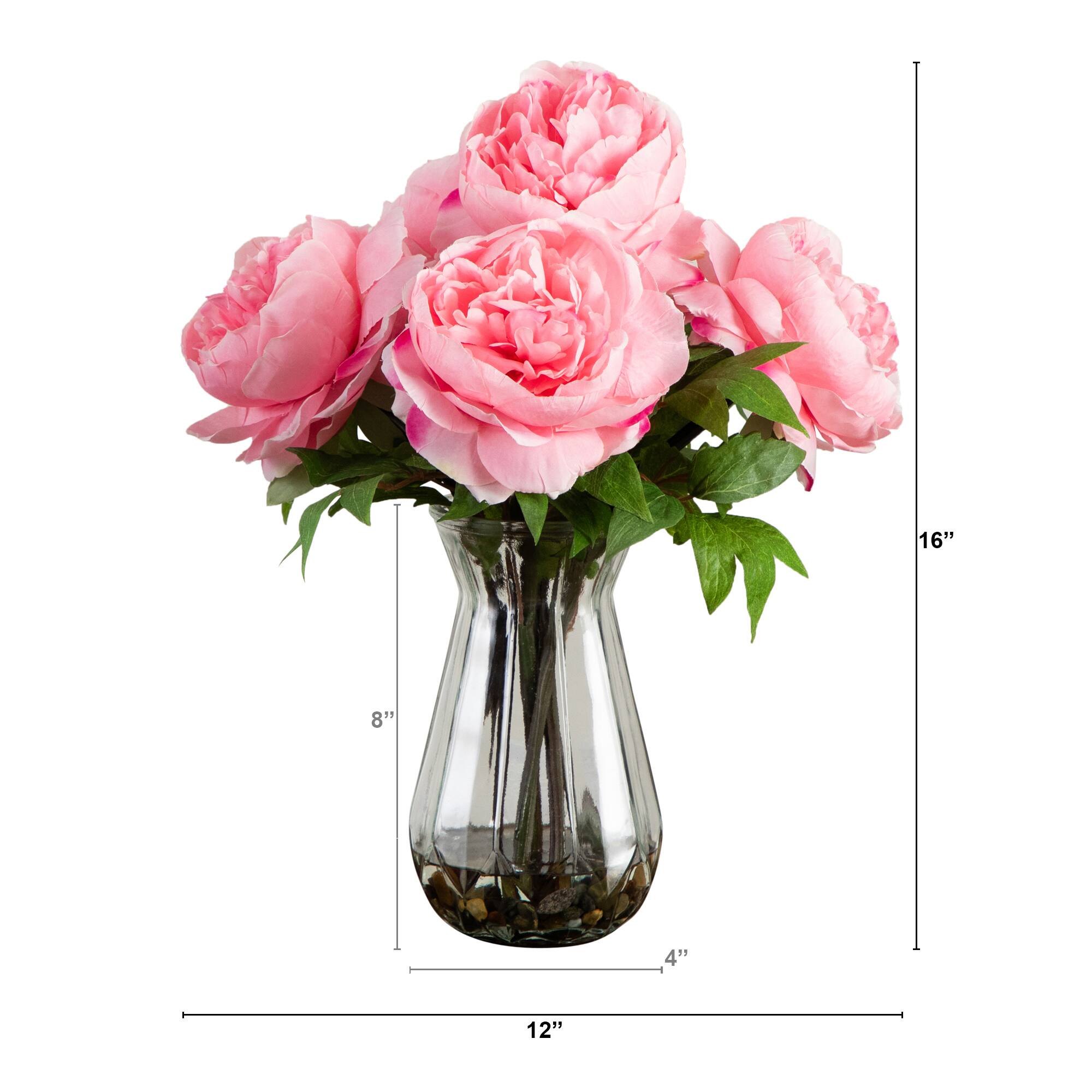 16&#x22; Light Pink Peony Arrangement in Glass Vase