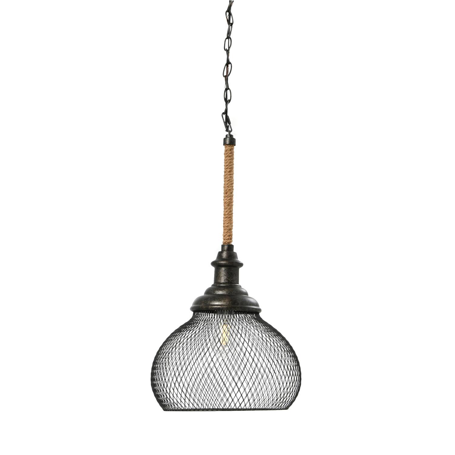 Hello Honey® Robert Stevenson Lighting Martha 26" Black Woven Metal & Natural Rope Ceiling Light