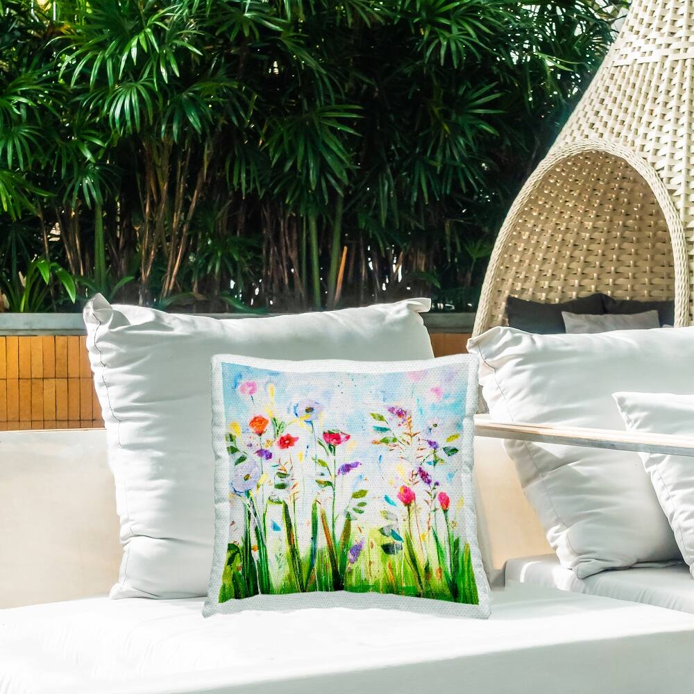 Stupell Industries Spring Modern Flower Blue Meadow Outdoor Printed Pillow