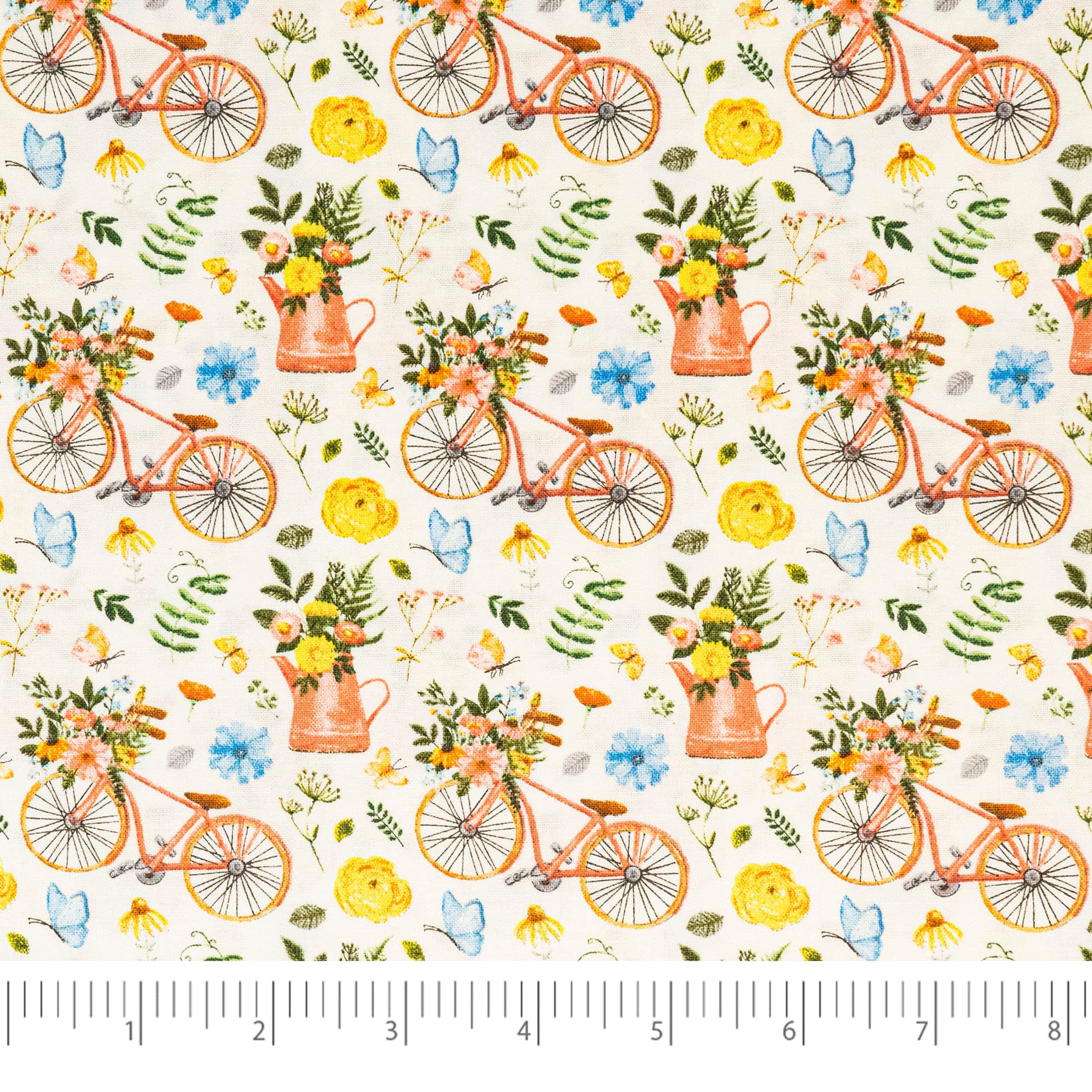 SINGER Bikes & Gardening on White Cotton Fabric