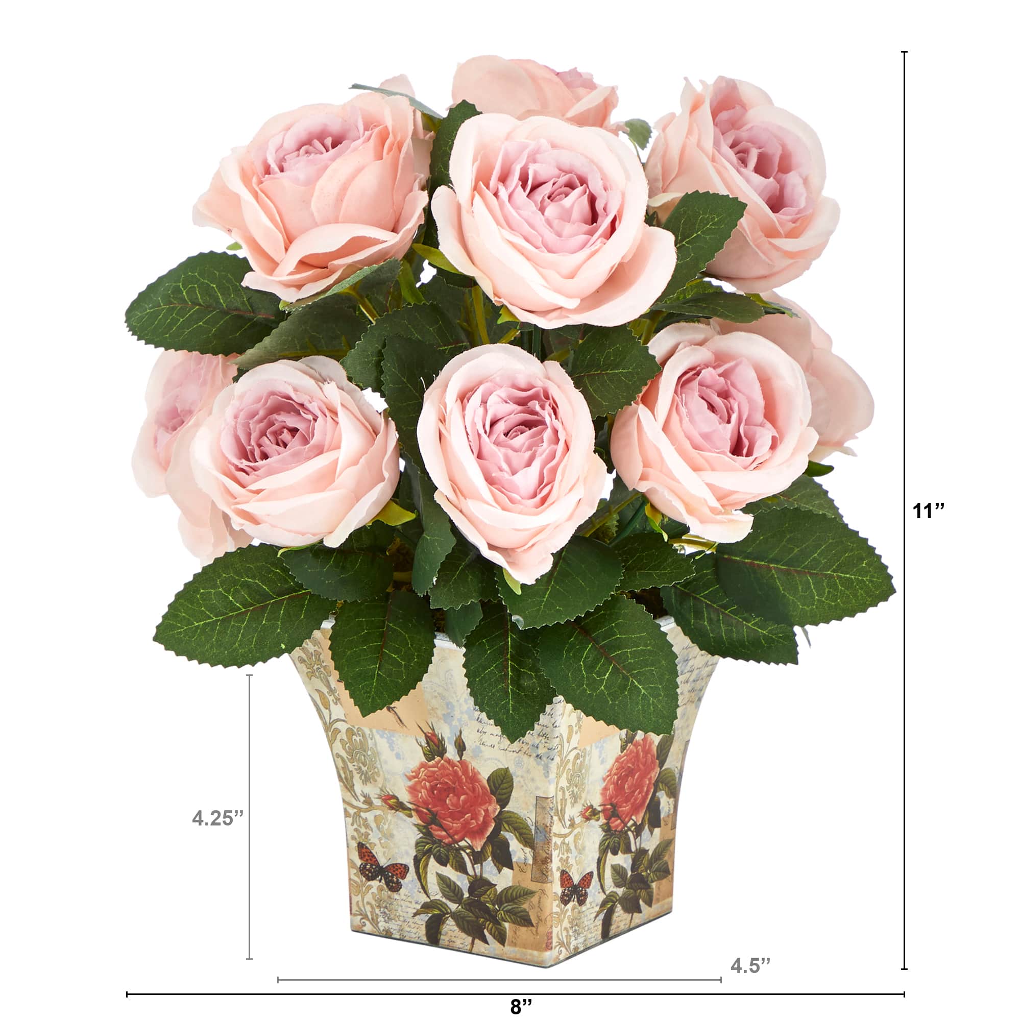 11&#x22; Pink Roses in Floral Vase