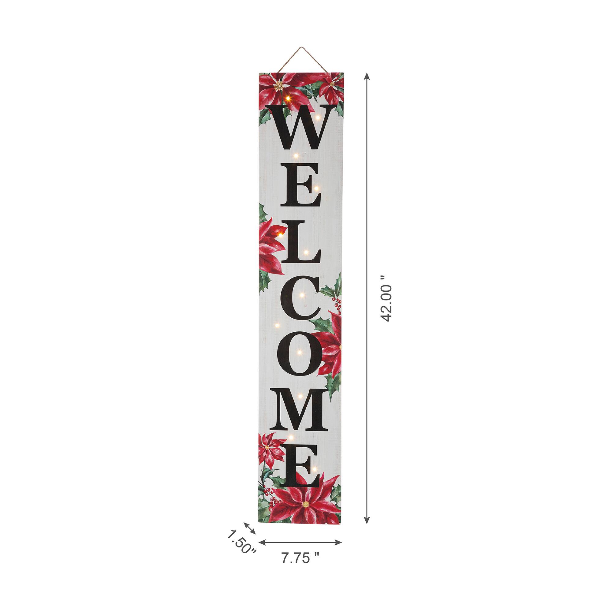Glitzhome® 42" Lighted Wooden Poinsettia WELCOME Porch Sign