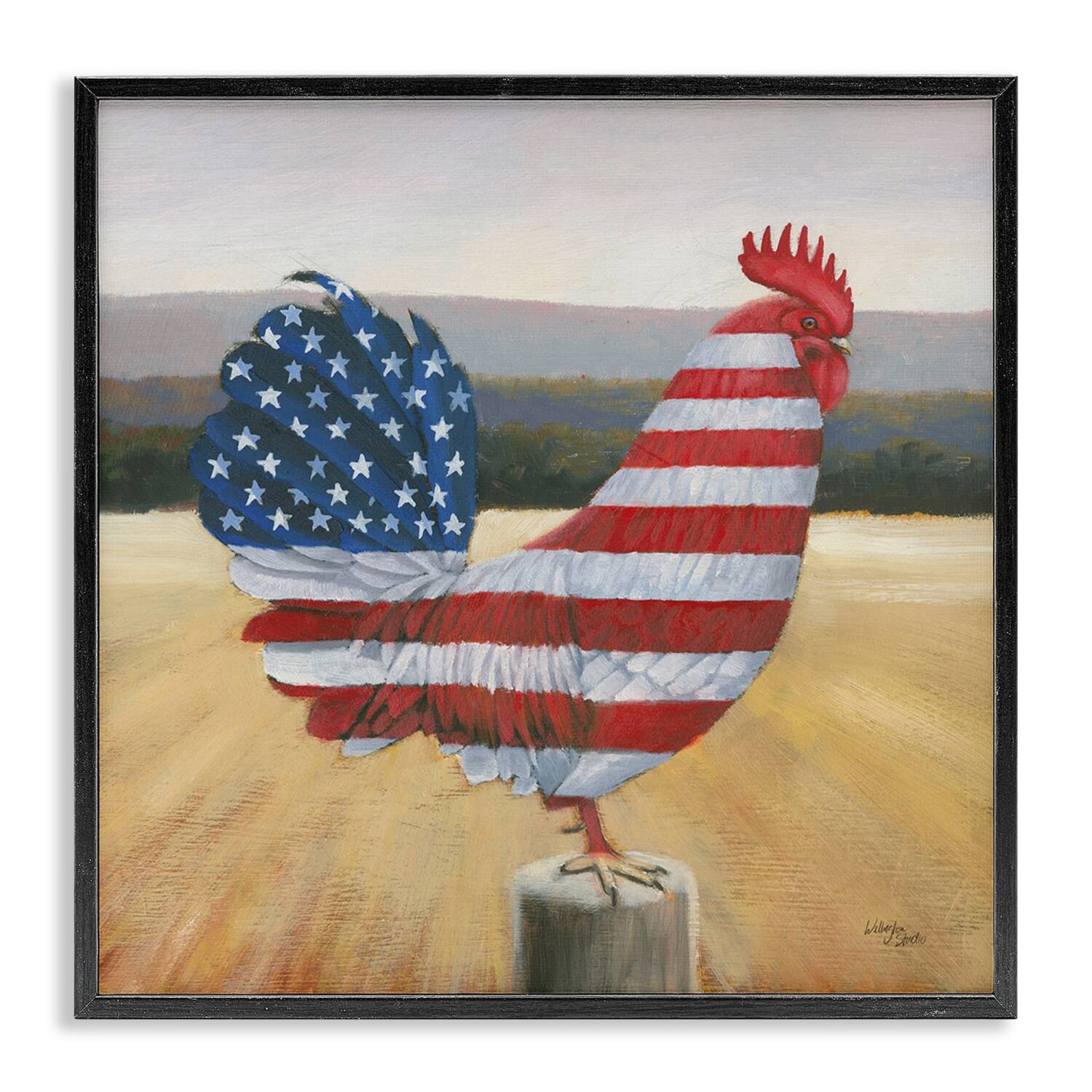 Stupell Industries American Flag Rooster Framed Giclee Art