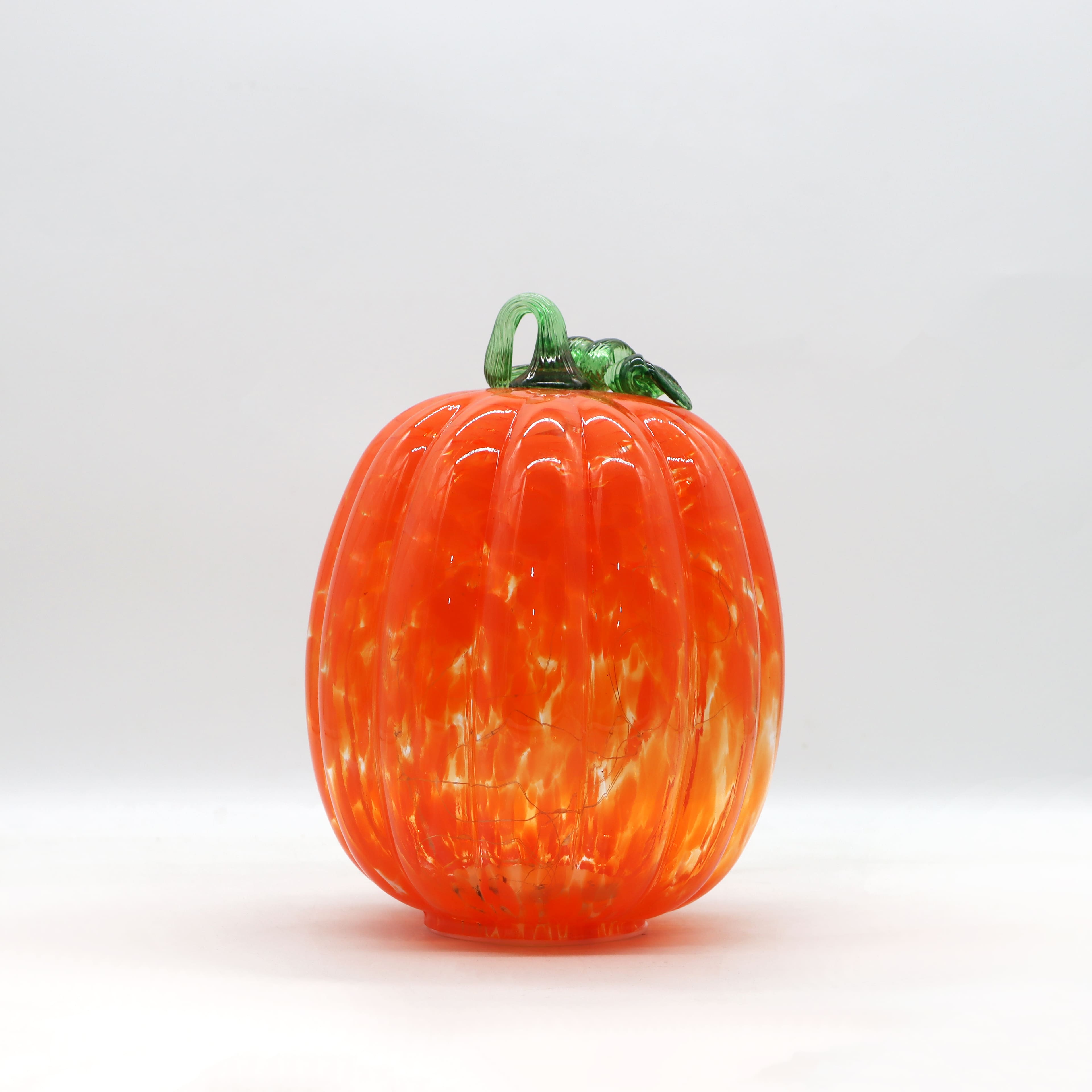 Large Warm White LED Orange Glass Pumpkin by Ashland&#xAE;