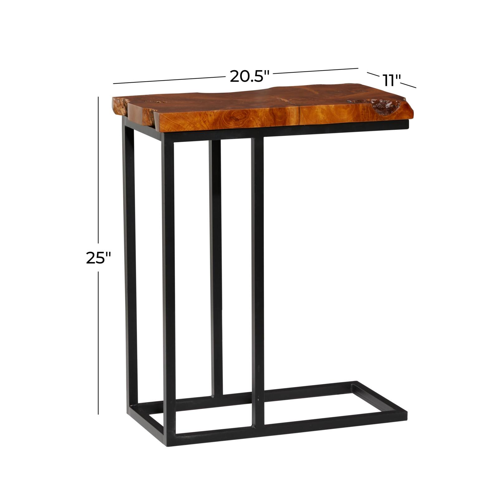 25" Brown Teak Wood Contemporary Accent Table