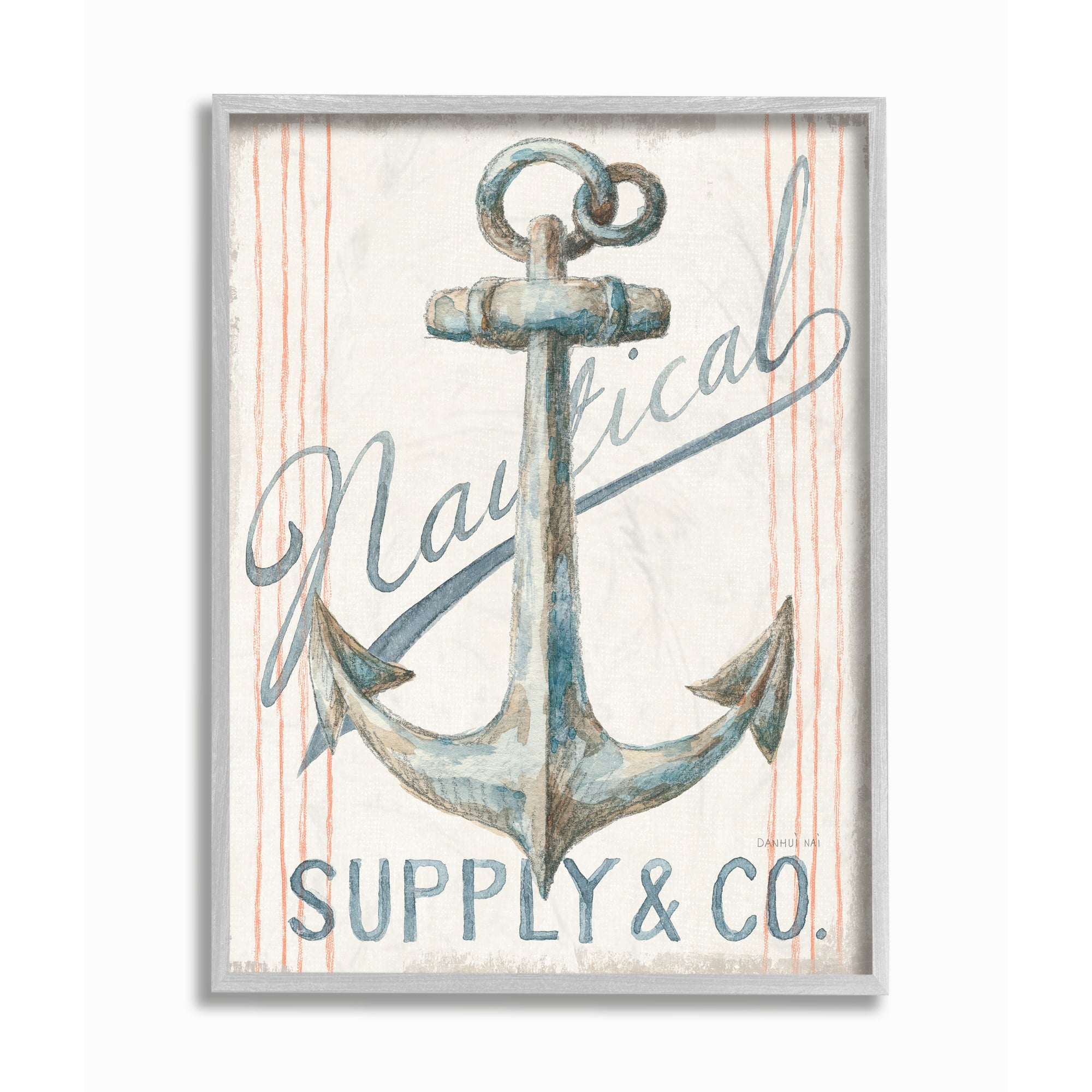 Stupell Industries Nautical Boat Anchor Watercolor Gray Framed Wall Art