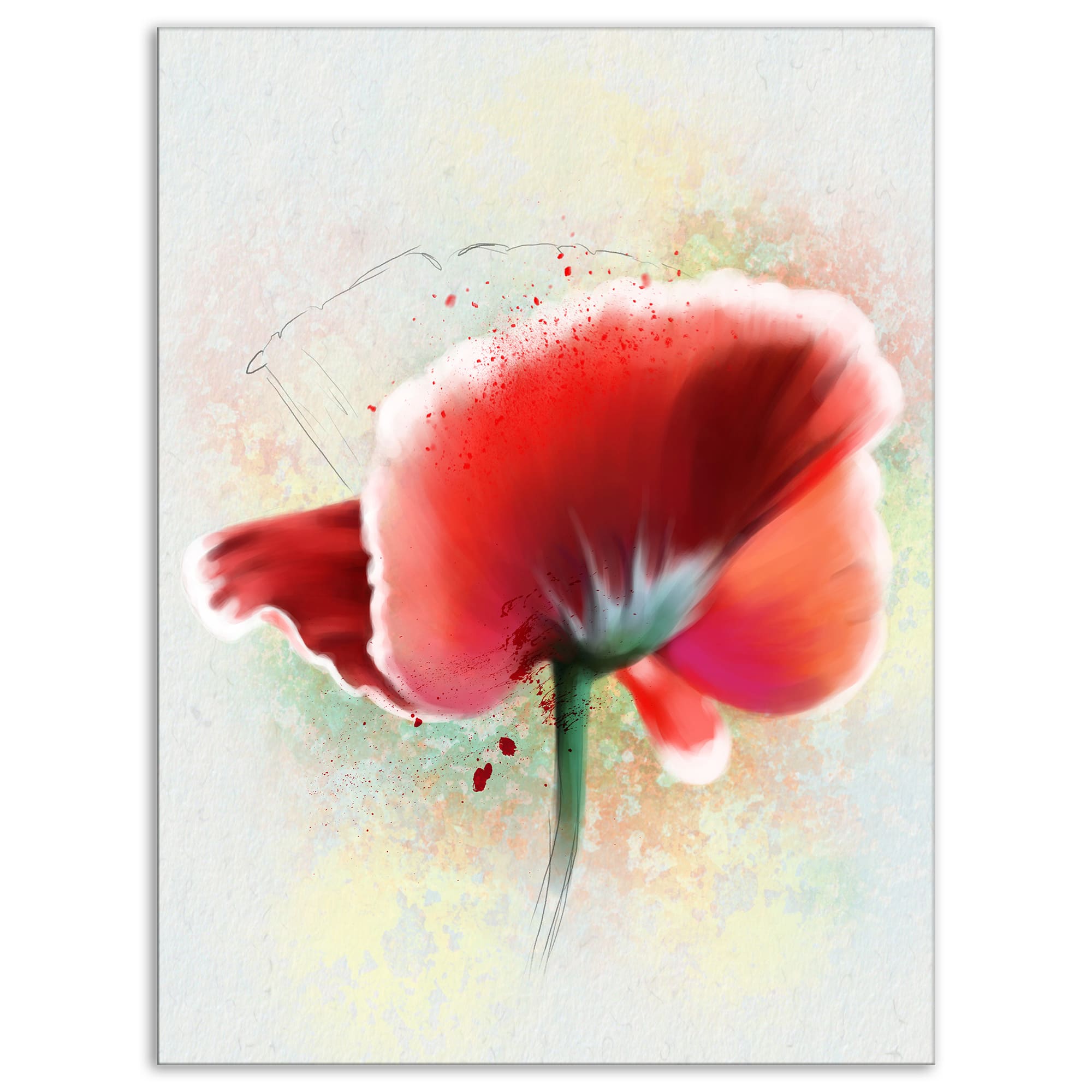 Designart - Beautiful Red Watercolor Poppy - Flowers Canvas Wall Artwork