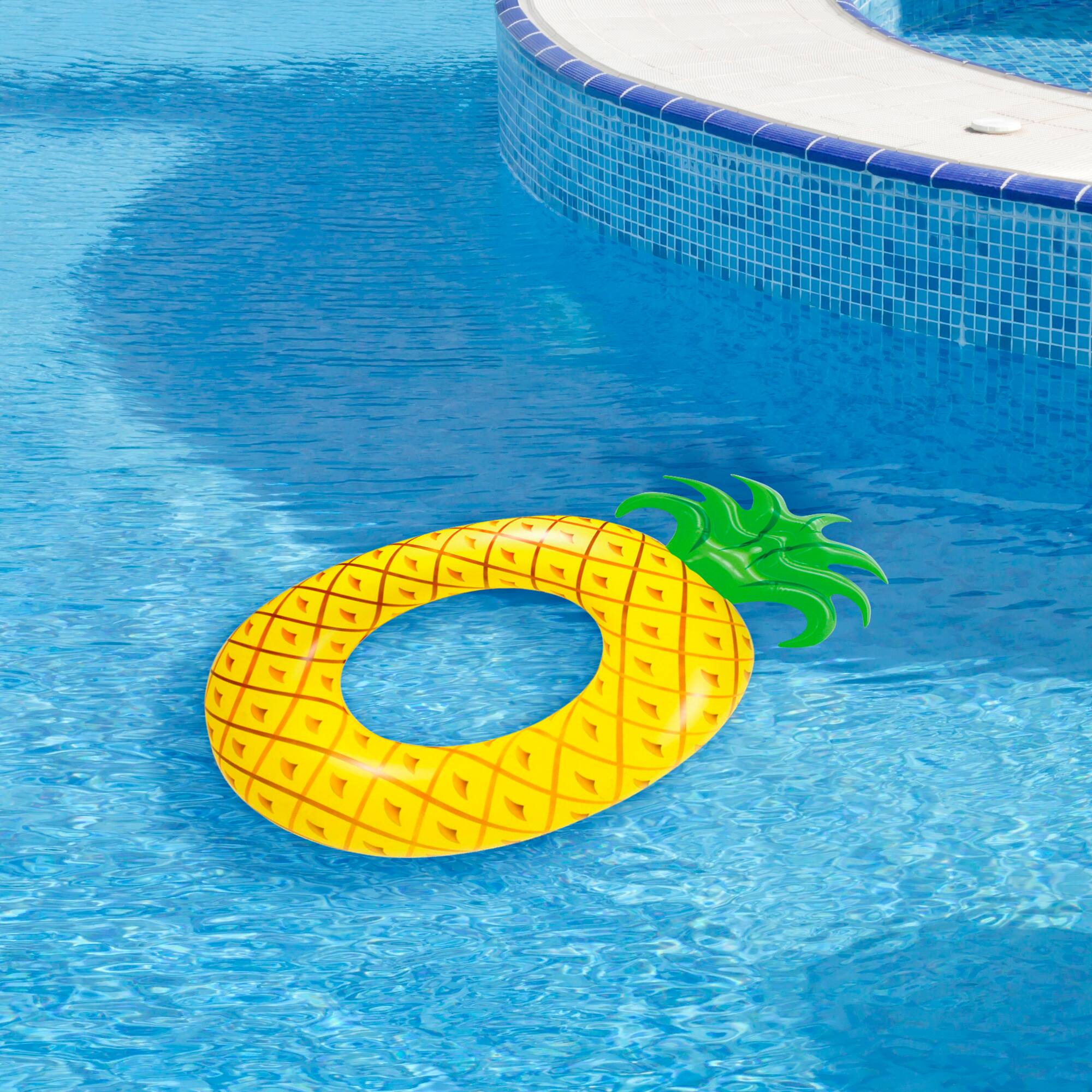 72&#x22; Yellow Pineapple Inflatable Tube Ring Swimming Pool Float