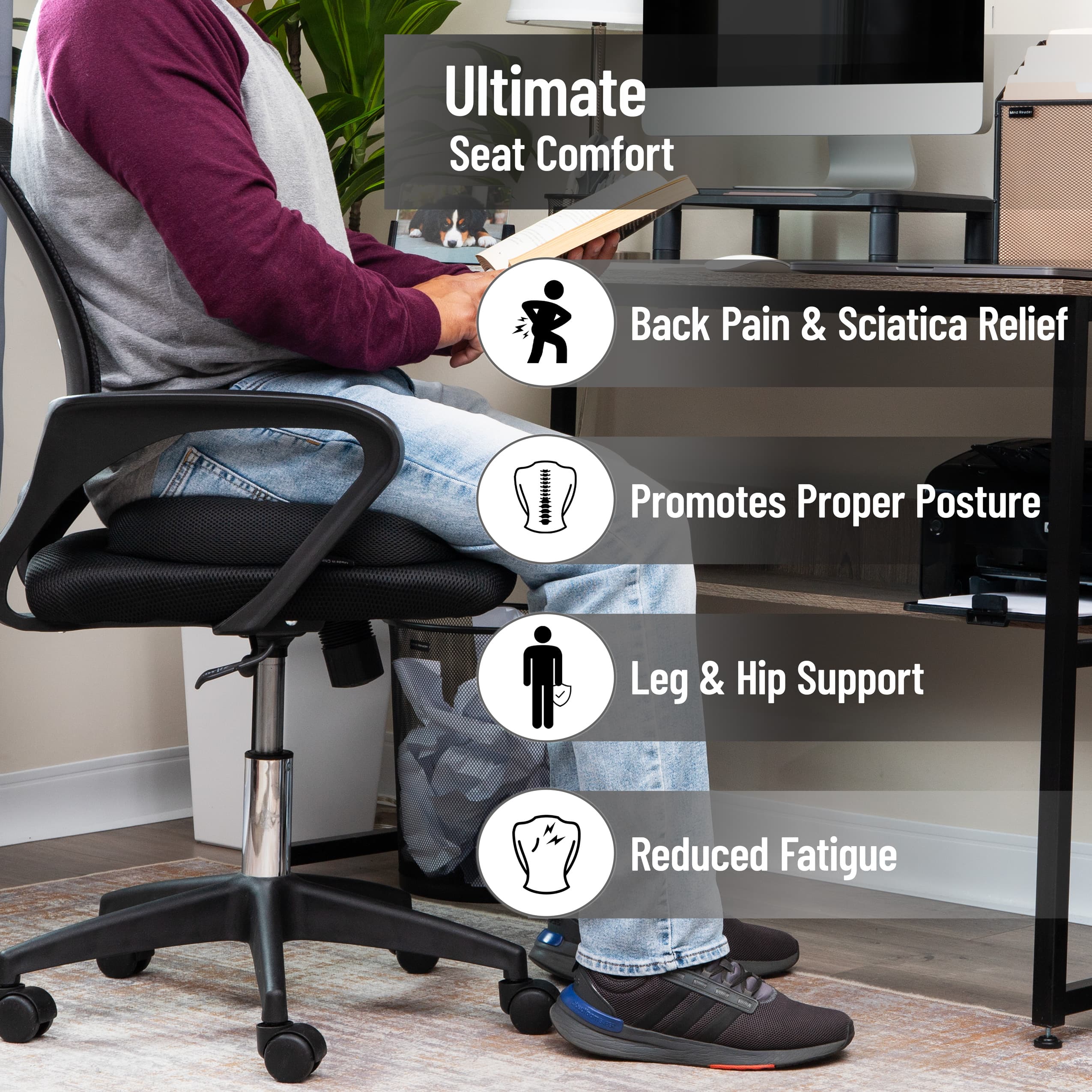 Mind Reader Memory Foam Seat Cushion with Air-Cloud Technology, Black