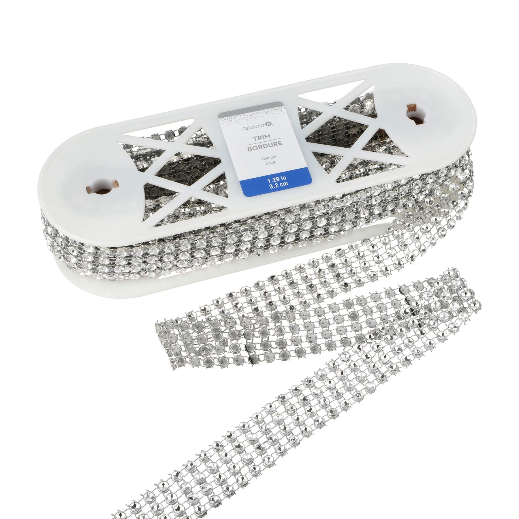 1.29&#x22; Silver Round Rhinestone Mesh Trim by Celebrate It&#xAE; Fashion Mode