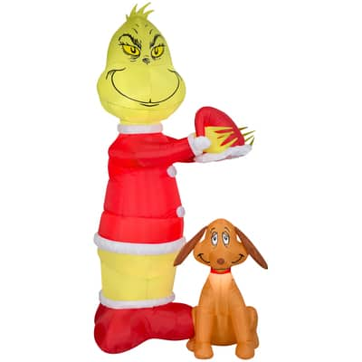 Airblown Dr. Seuss Animated Grinch Putting Santa Hat On Max | Michaels