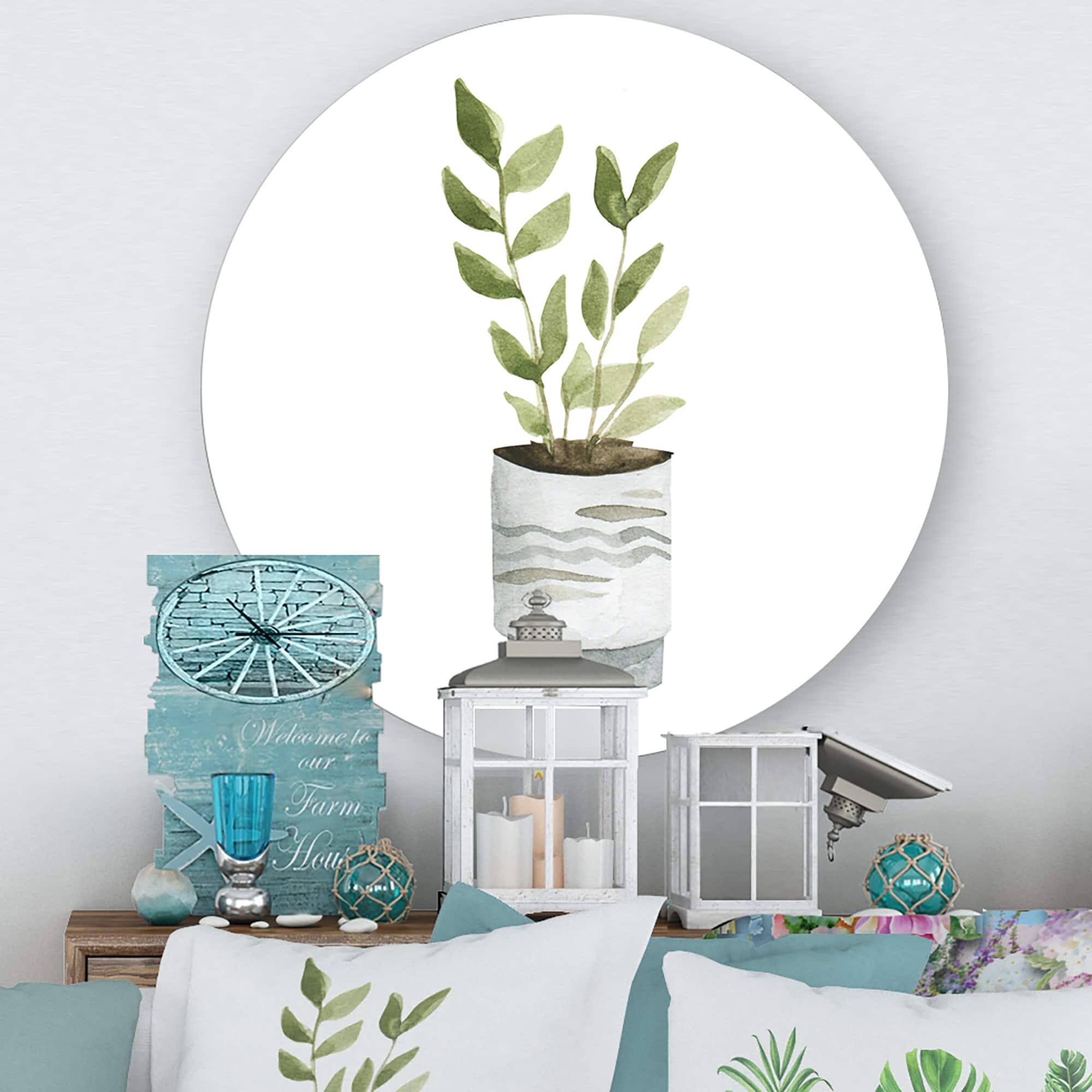 Designart - Indoor Green Home House Plants II - Traditional Metal Circle Wall Art