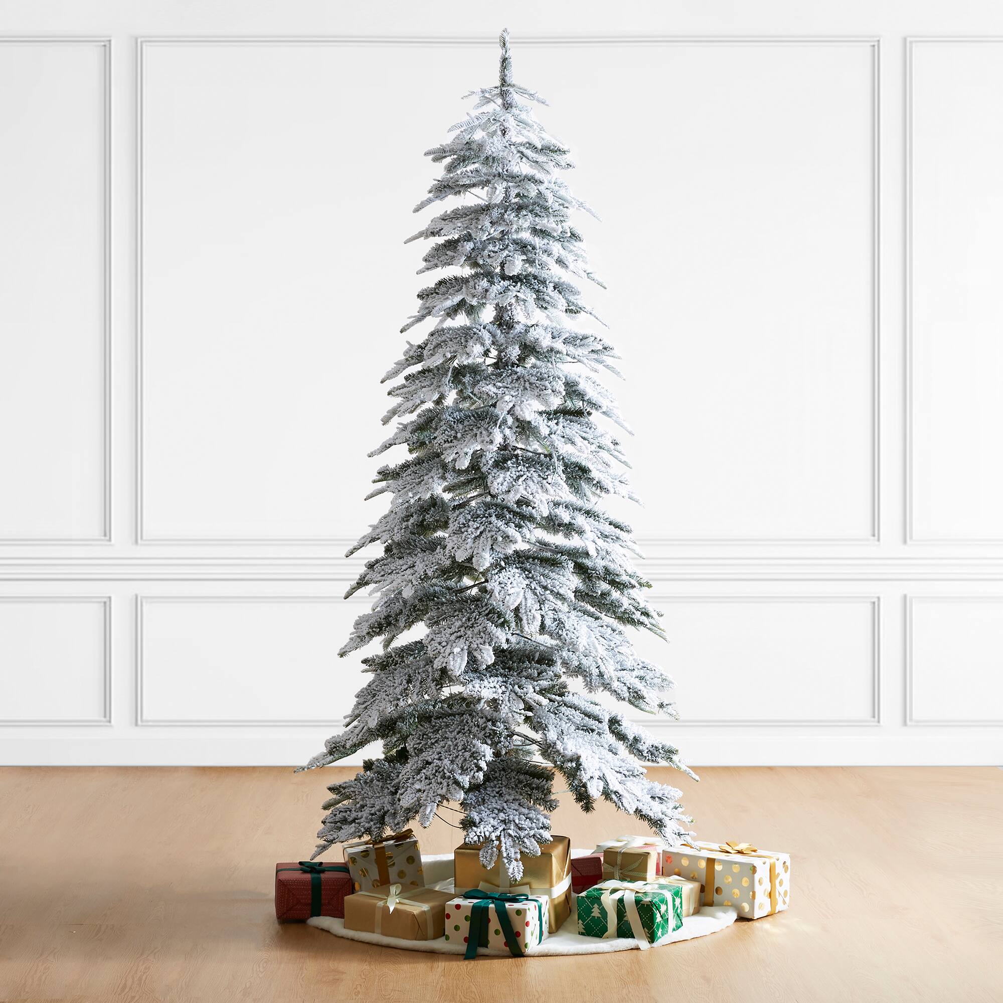 7.5ft. Pre-Lit Flocked Rotating Slim Spruce Artificial Christmas Tree, Color Changing LED Lights