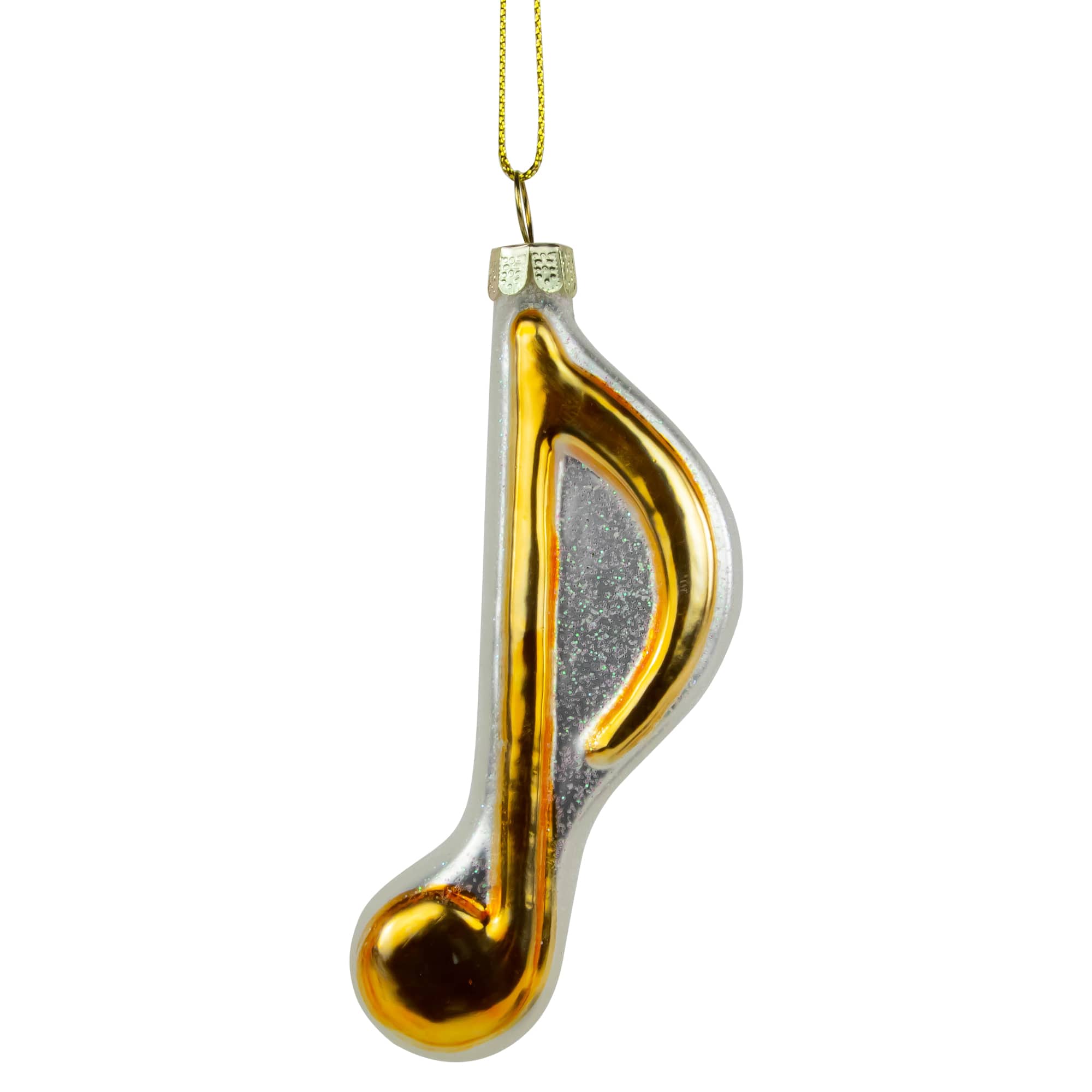 Gold & White Sixteenth Note Music Symbol Glass Ornament
