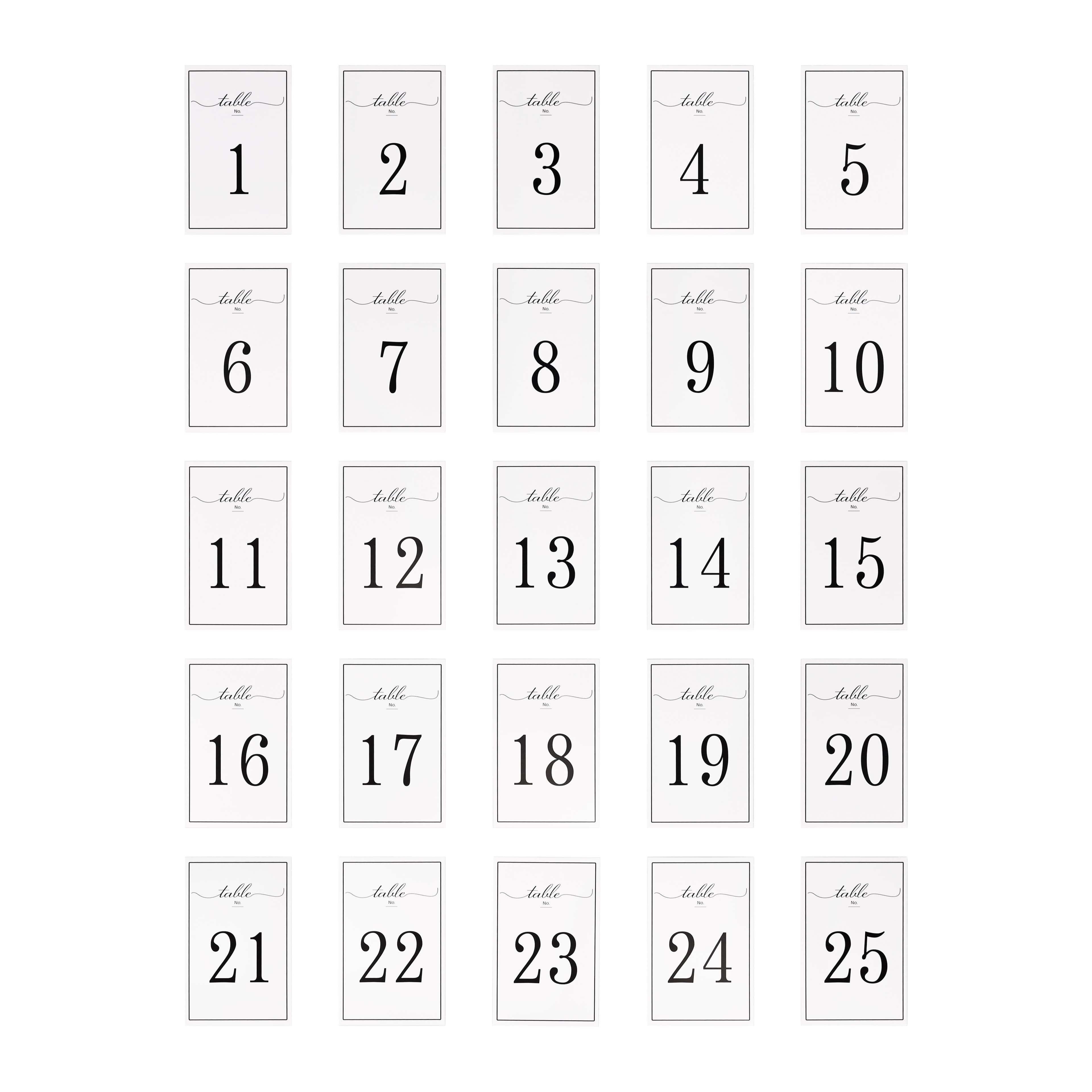 5.5" x 3.5" Black 1 to 25 Table Number Card Set by Celebrate It™