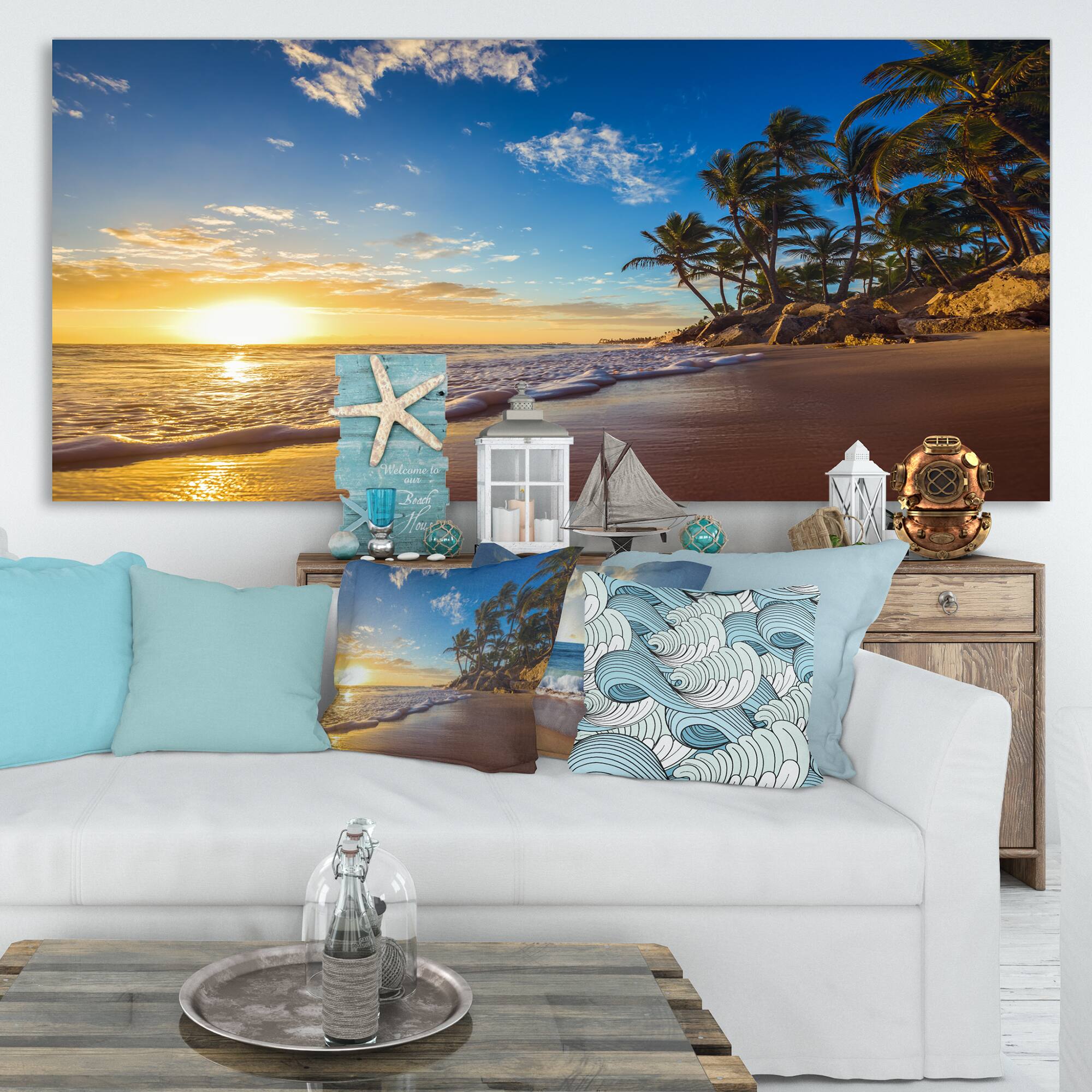 Designart - Paradise Tropical Island Beach Sunrise - Seashore Canvas Art Print