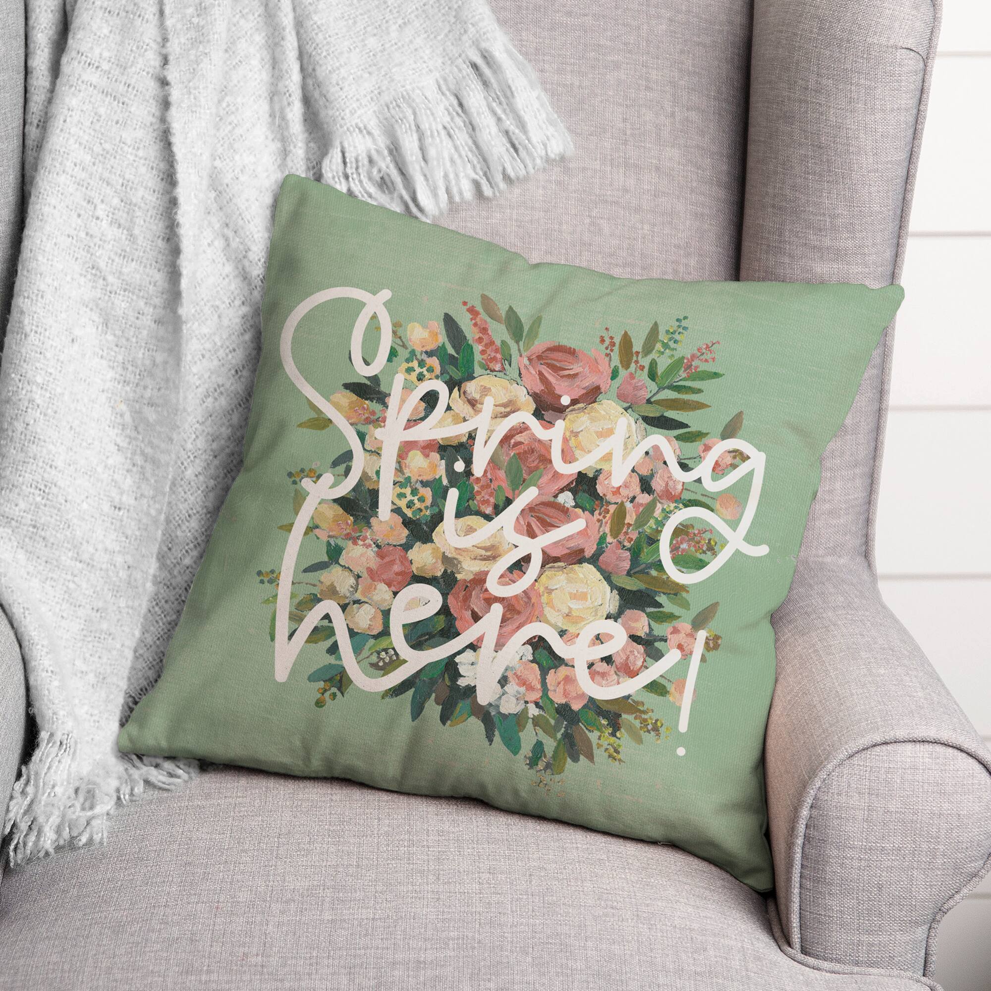 Spring is Here Floral Throw Pillow