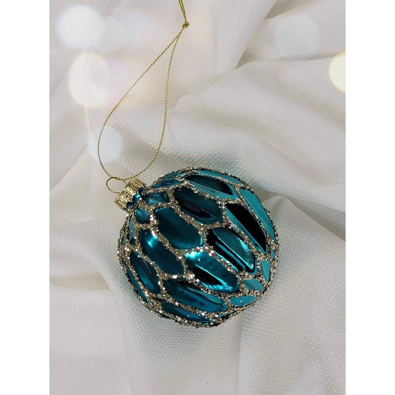 Wizardi 3" Blue Ice Glass Ball Christmas Ornament
