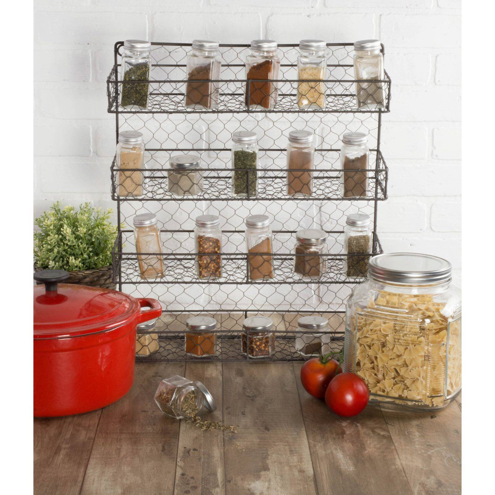 DII&#xAE; 20&#x22; Double Wide 4 Row Chicken Wire Spice Rack