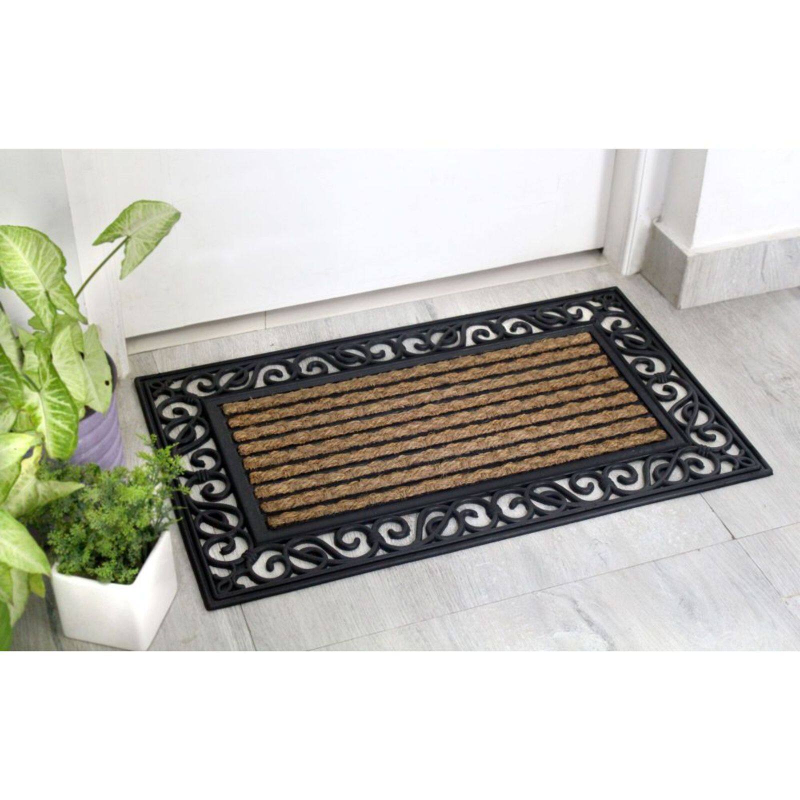 RugSmith Natural & Black Rectangle Irongate Molded Rubber & Coir Doormat Michaels