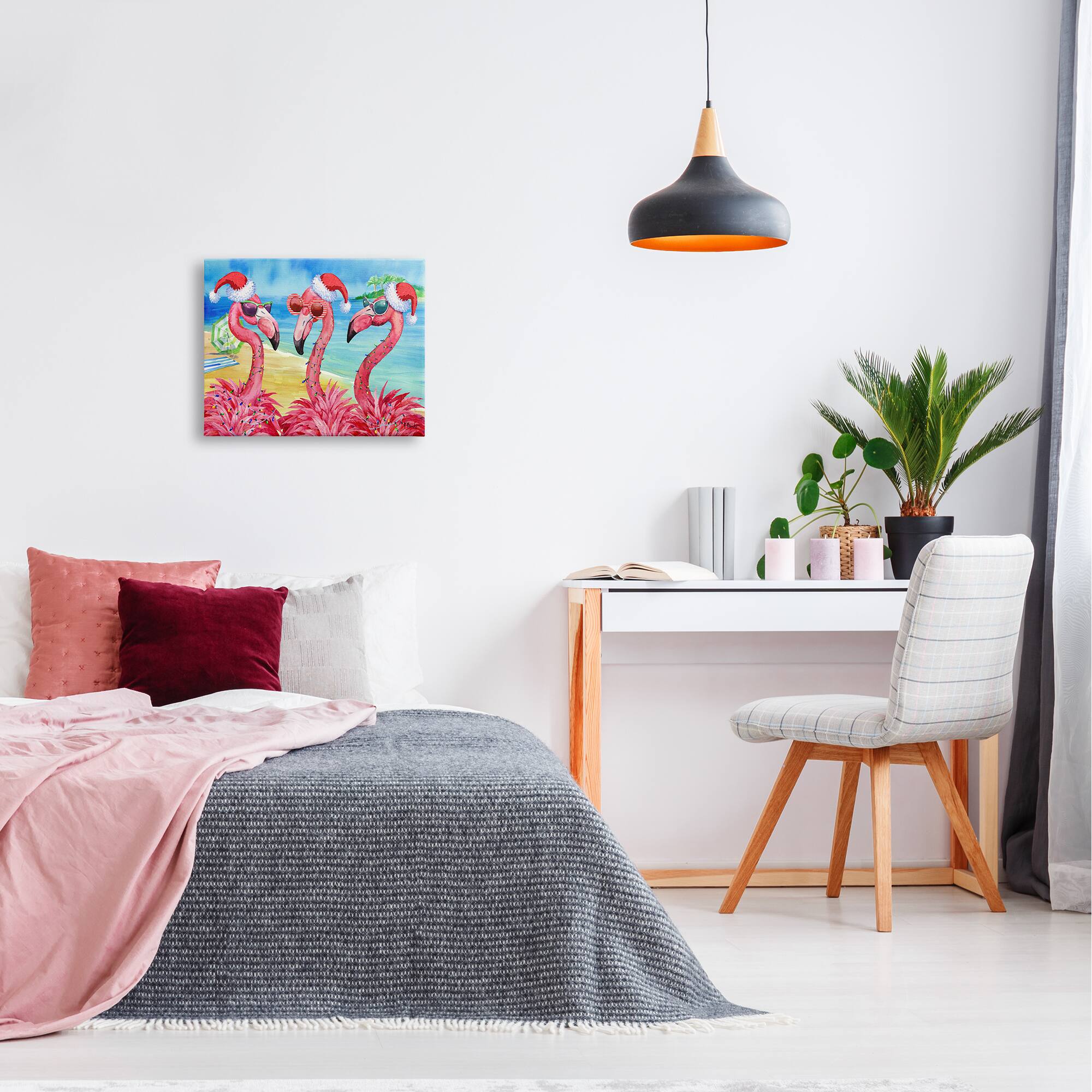 Stupell Industries Holiday Lights Flamingos Beach Canvas Wall Art