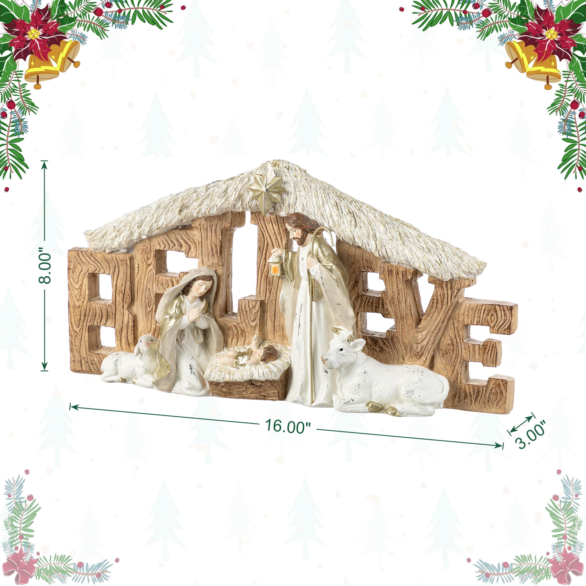 Glitzhome® 11.75" Resin "BELIEVE" Holy Family Figurine