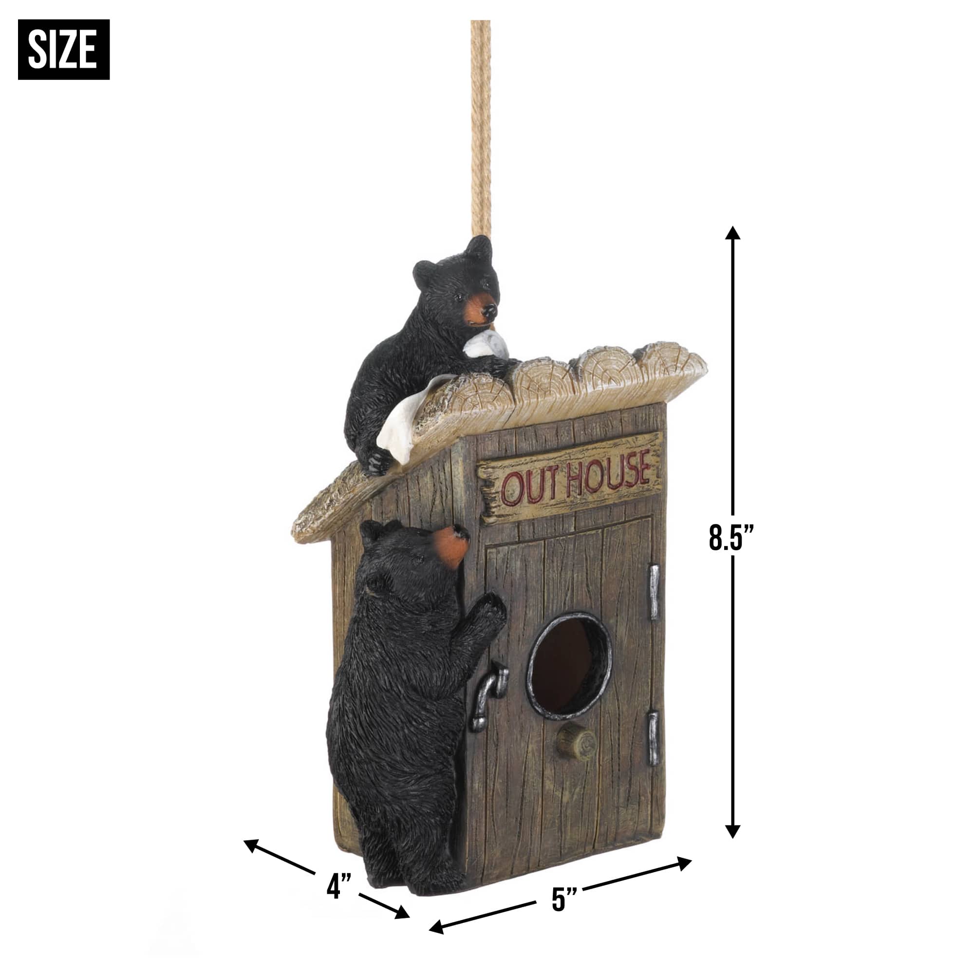 8.5&#x27;&#x27; Black Bear Outhouse Birdhouse 