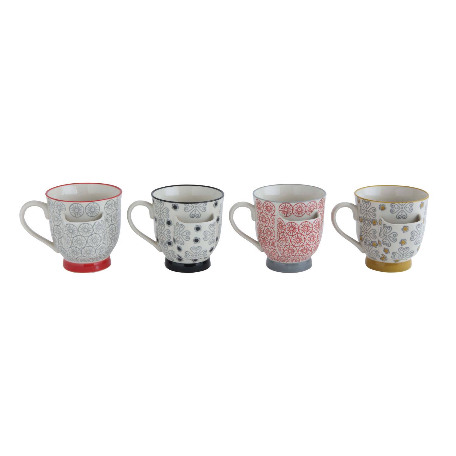 Hello Honey® Floral Stoneware Mugs with Tea Bag Holders Set