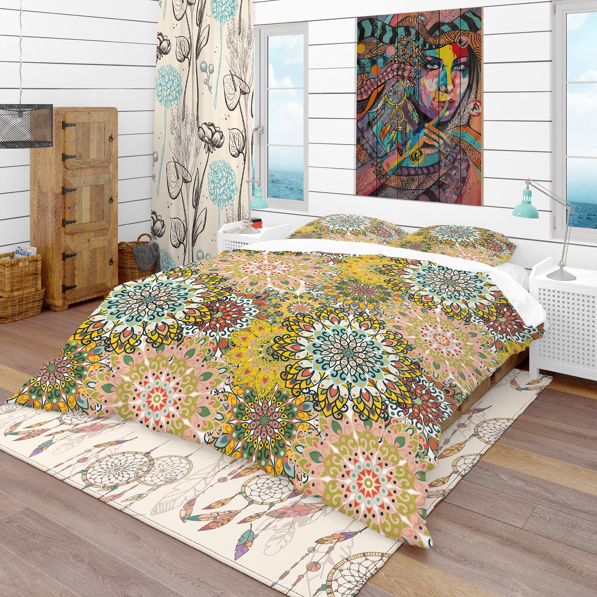 Designart &#x27;Mandala Pattern For Printing on Fabric Or Paper&#x27; Bohemian &#x26; Eclectic Bedding Set - Duvet Cover &#x26; Shams
