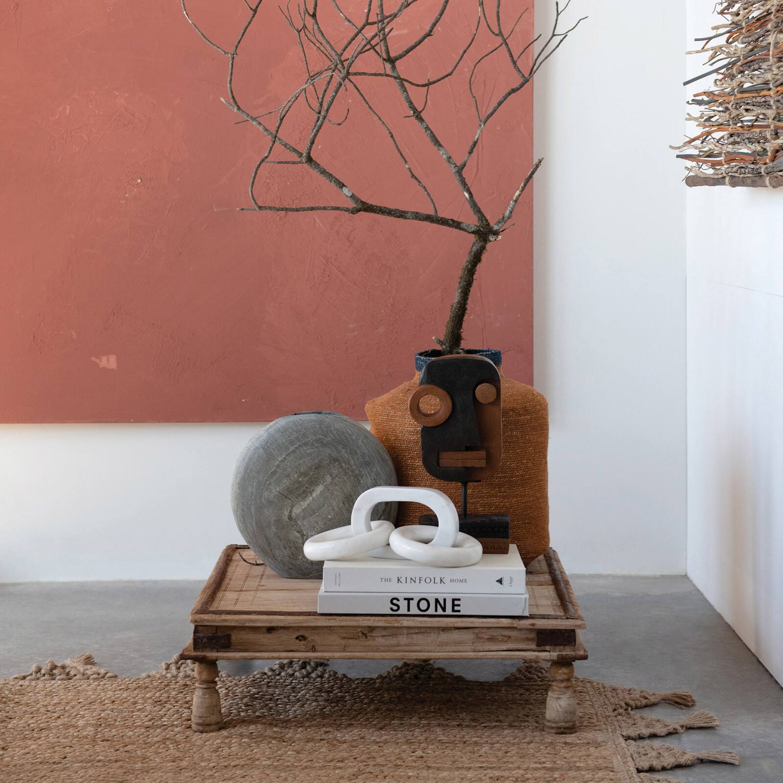 Hello Honey® 15" Orange & Navy Hand-Woven Seagrass Basket