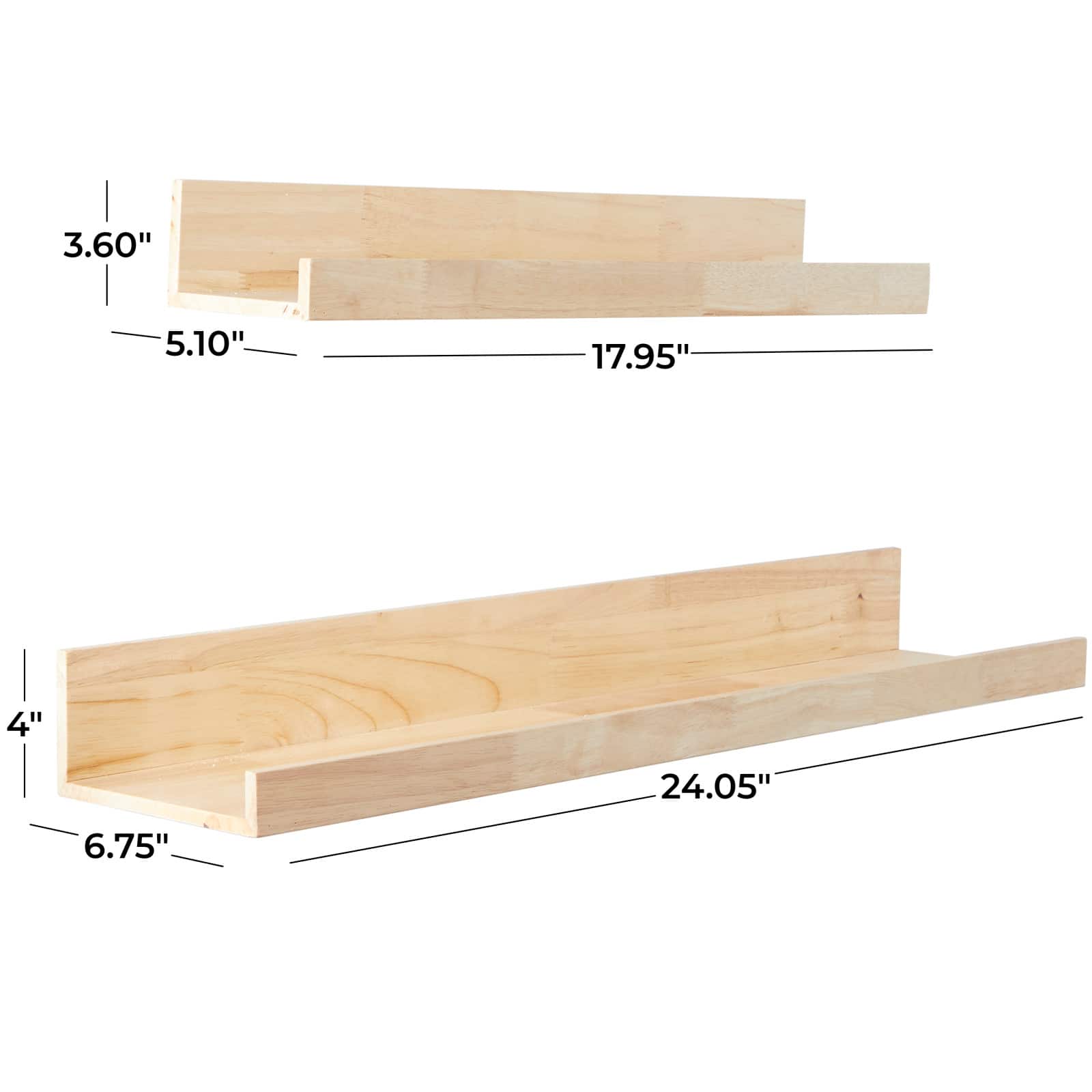 The Novogratz Light Brown Wood 2 Shelves Wall Shelf with Lip Set of 2 18&#x22;, 24&#x22;