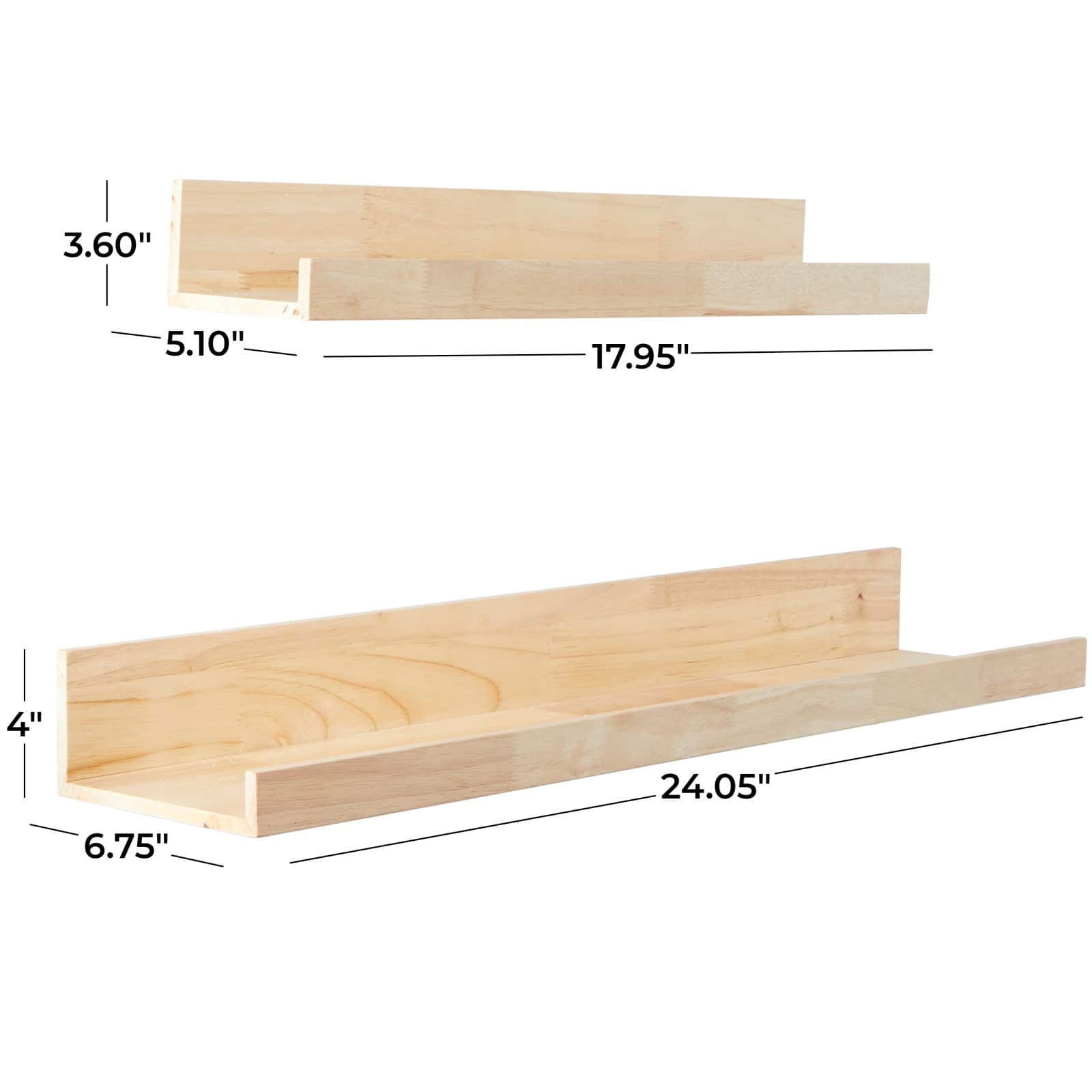 Light Brown Wood 2 Shelves Wall Shelf with Lip Set of 2 18", 24"
