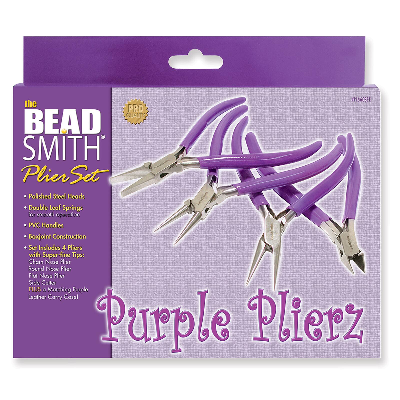 Bead Smith Pliers Set with Case. Set Includes 4 Pliers with Super fine  Tips: Round Nose, Flat Nose Side Cutter and Purple Case Tools