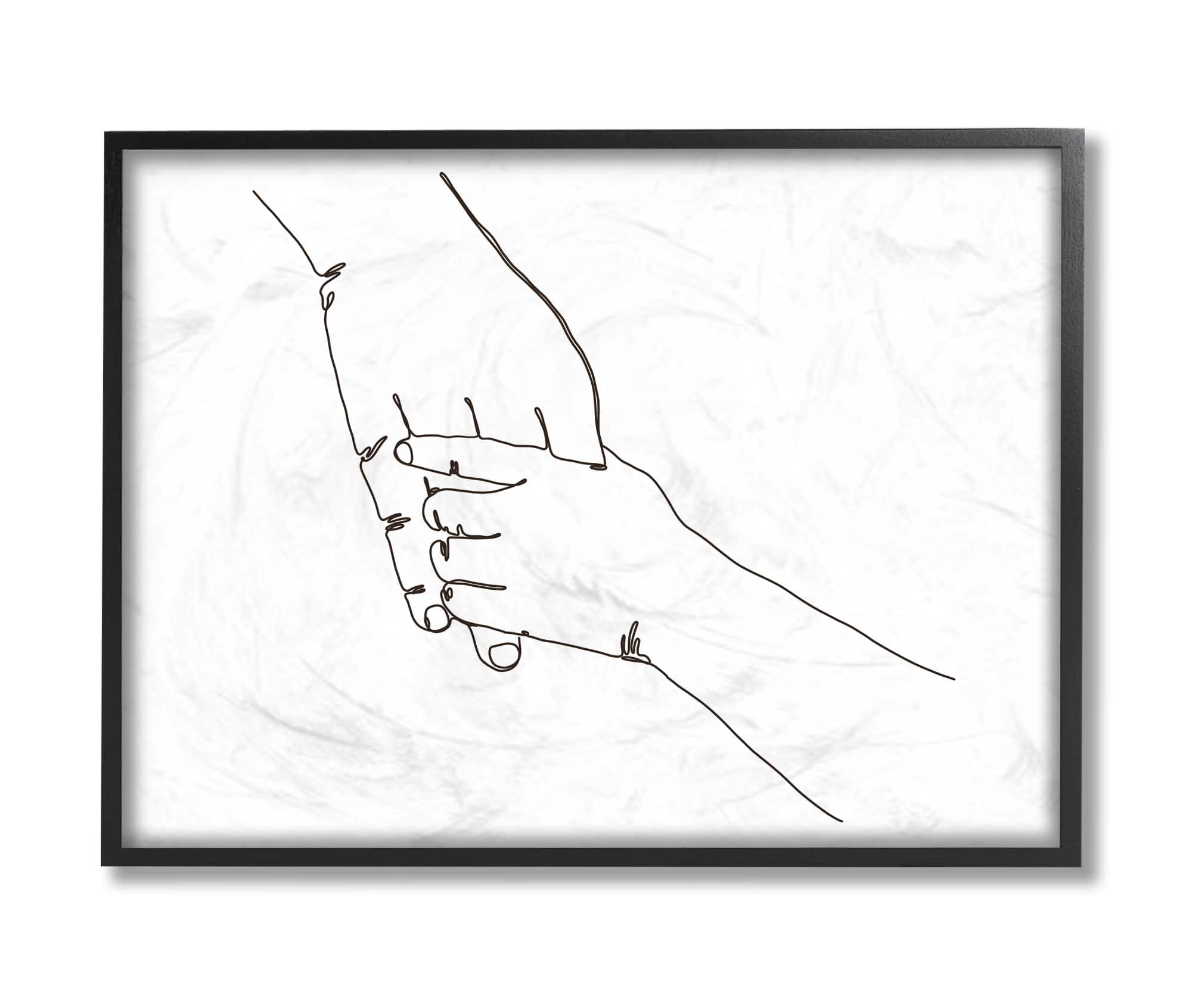 Stupell Industries Family Holding Hands Pose Minimal Linework in Black Frame Wall Art