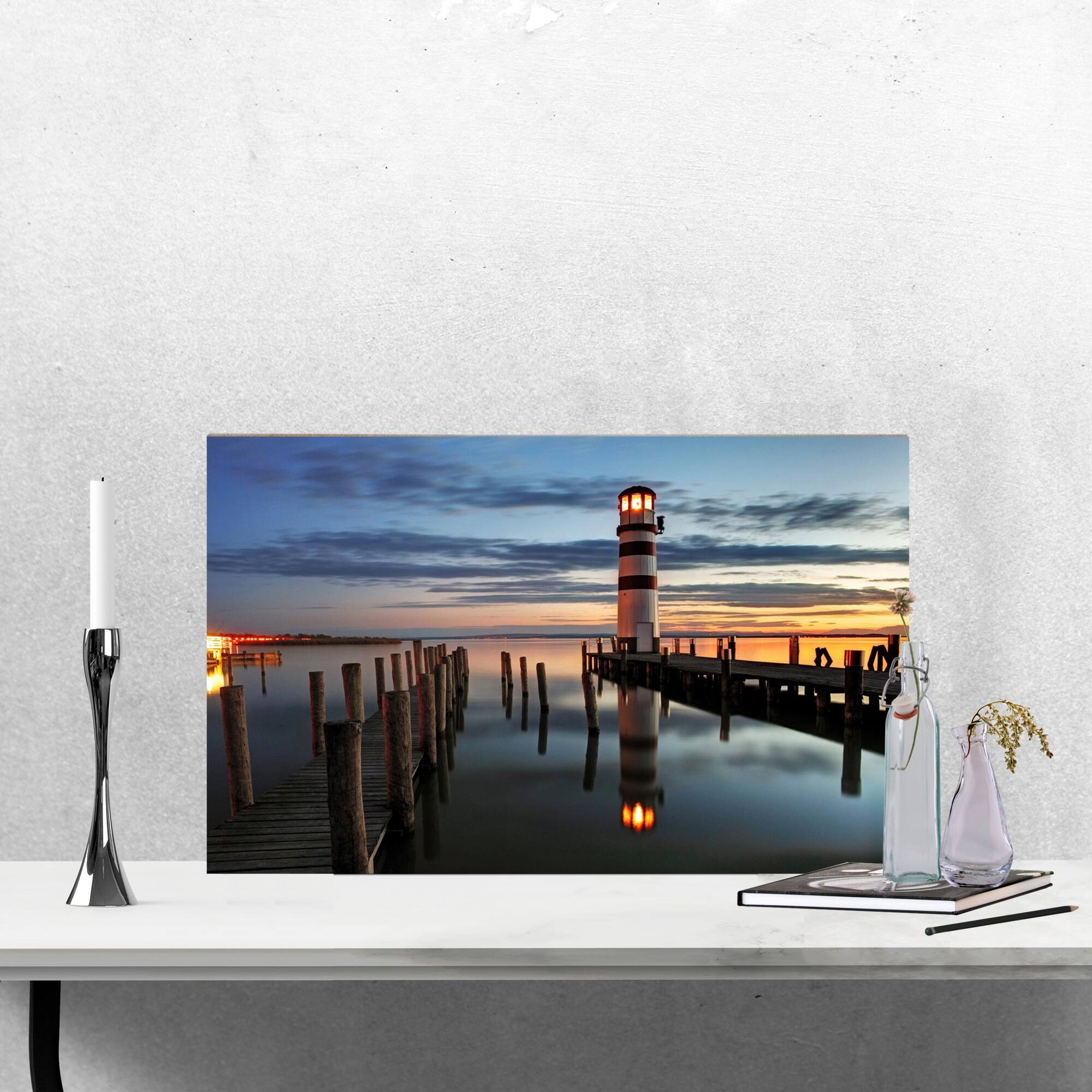 LED Coastal Sunset Lighthouse Scene Canvas Wall Art