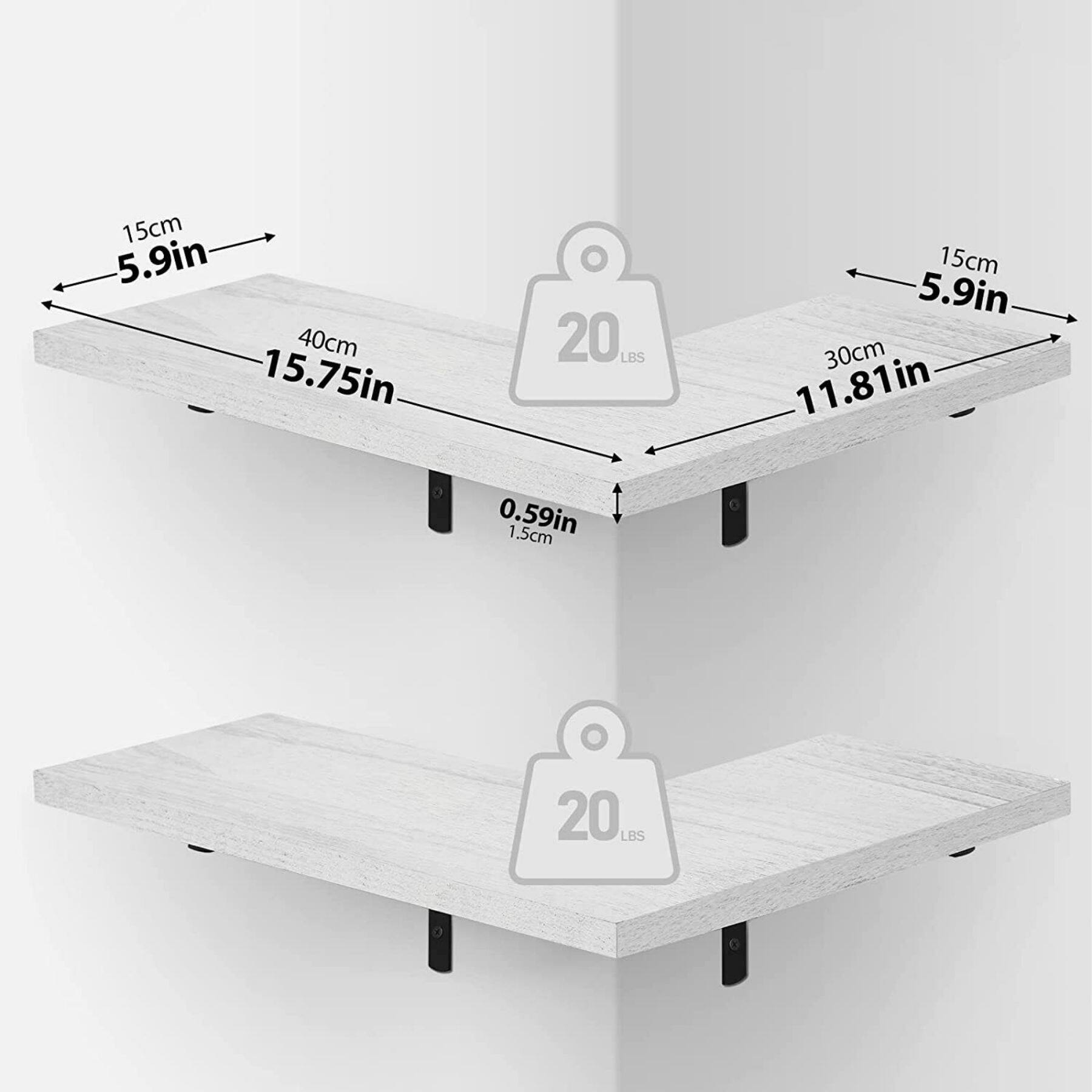 White Rustic Floating Corner Storage Shelf Set