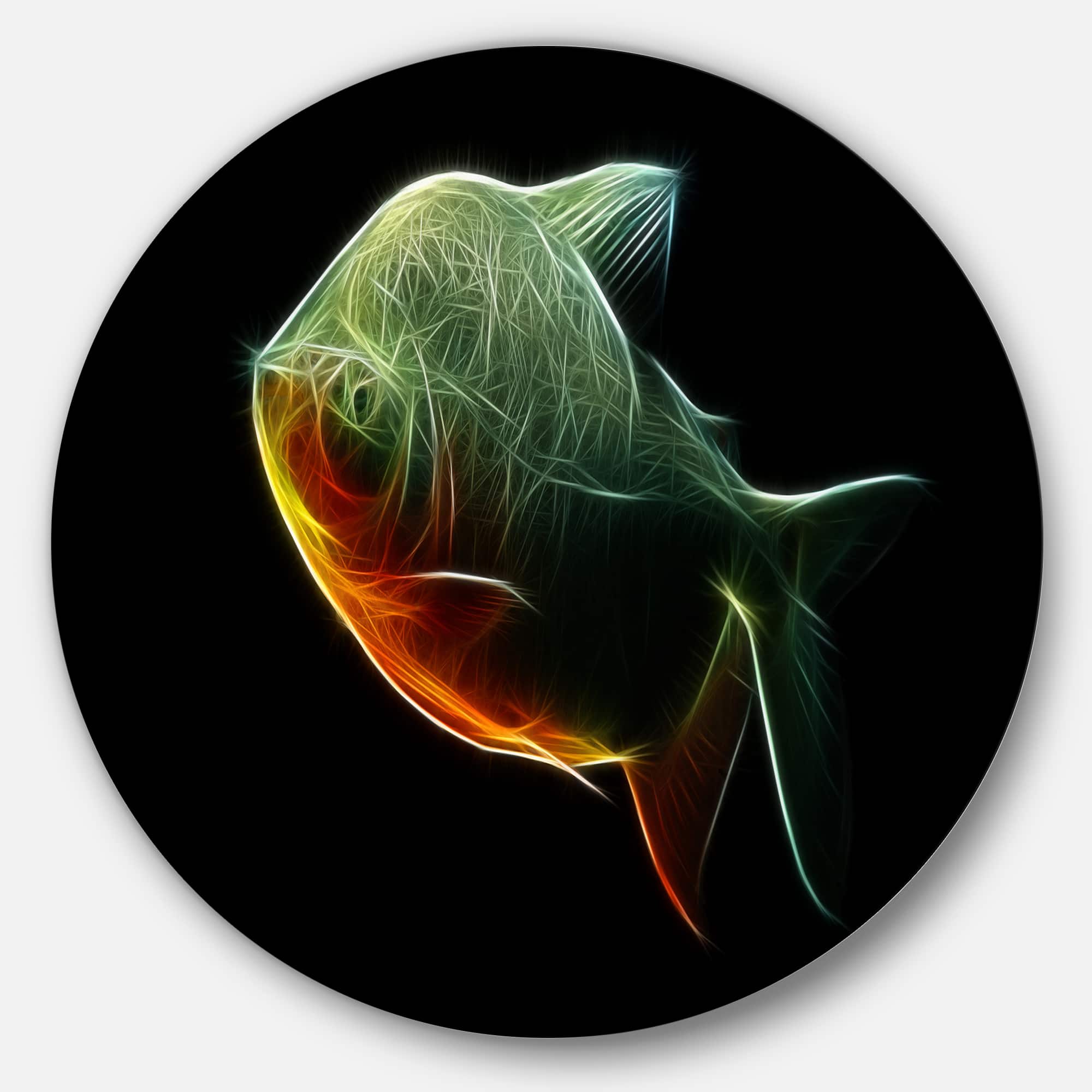 Designart - Fractal Pacu Fish on Black' Disc Large Animal Metal Artwork