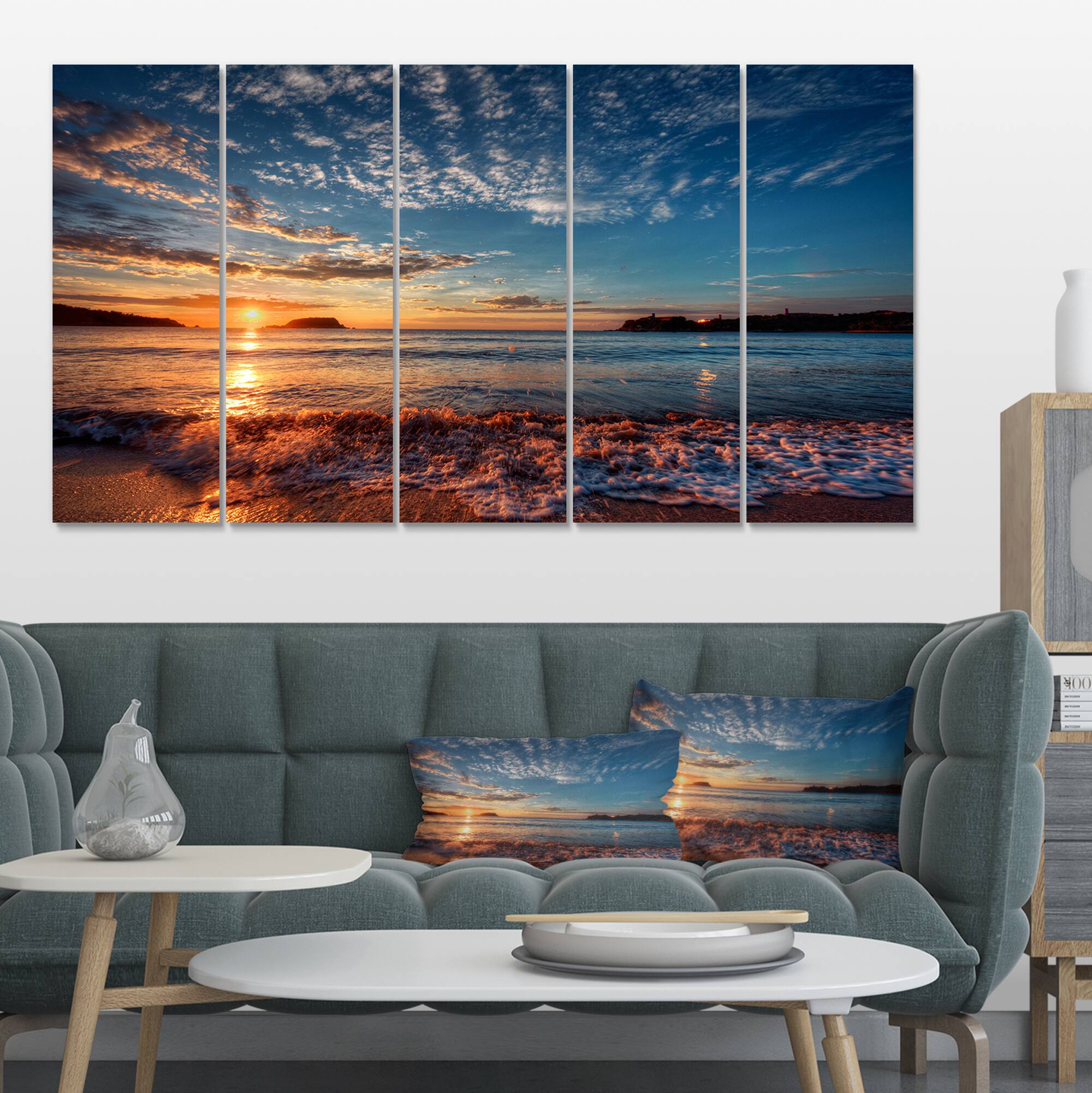 Designart - Tranquil Beach and Whimsical Clouds - Seashore Photo Canvas Art Print