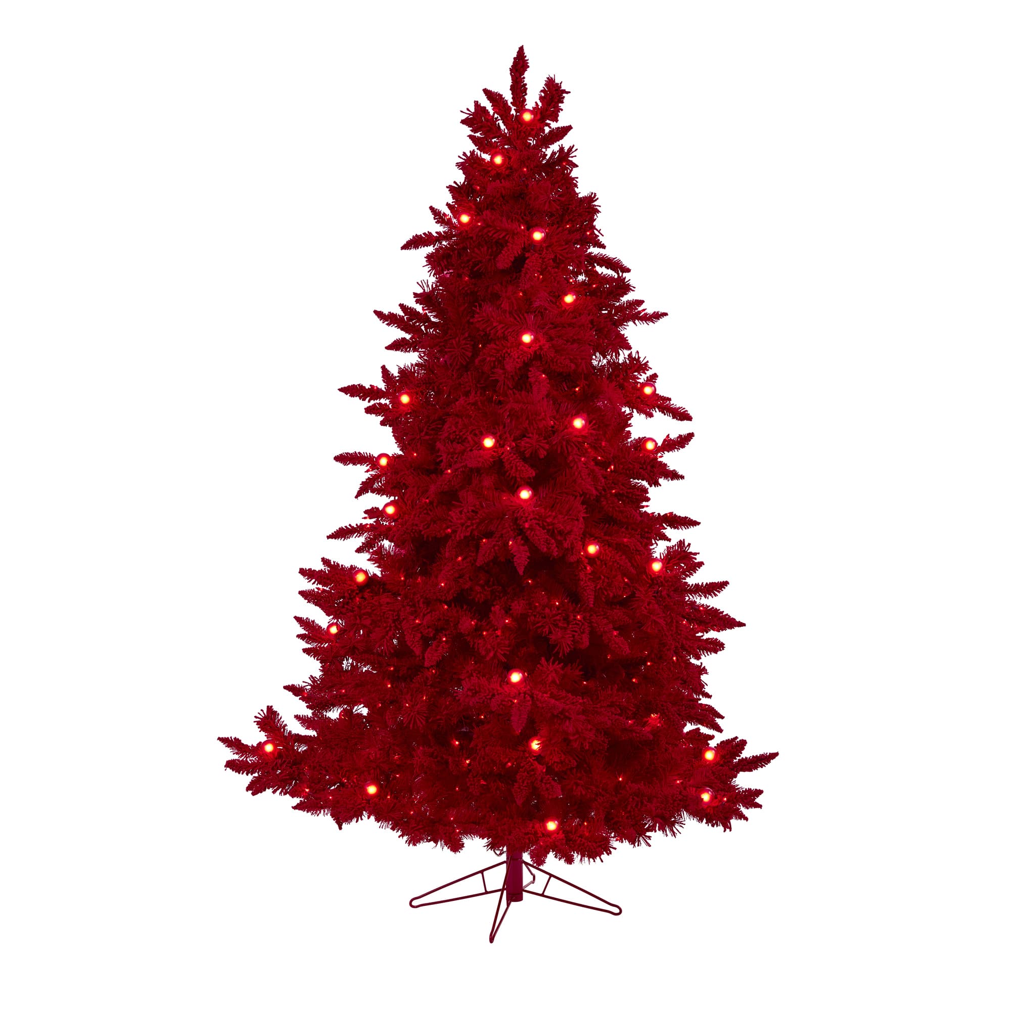 7ft. Red Fraser Fir Artificial Christmas Tree, Red Lights