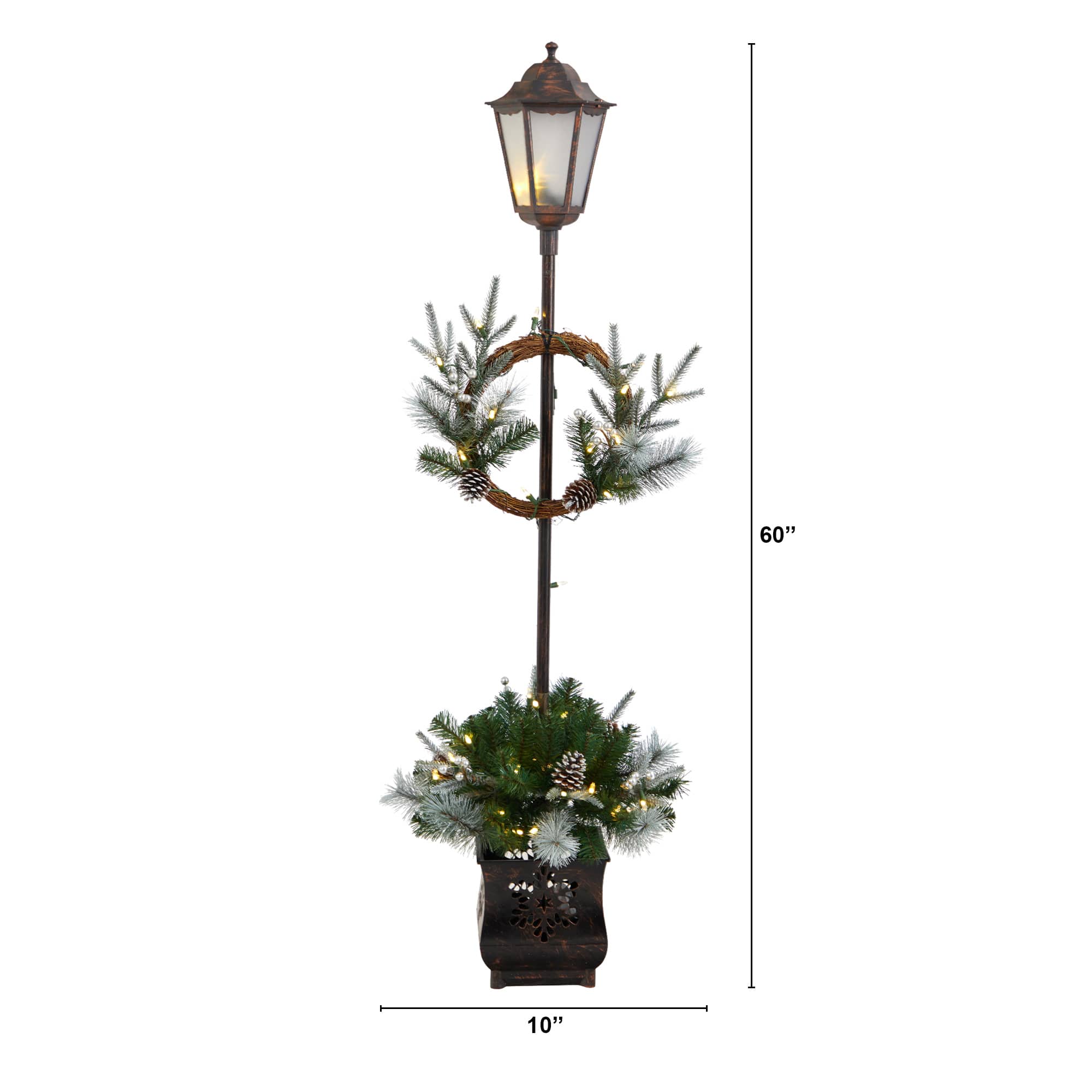 5ft. Pre-lit LED Holiday Decorated Lamp Post With Greenery In Decorative Planter