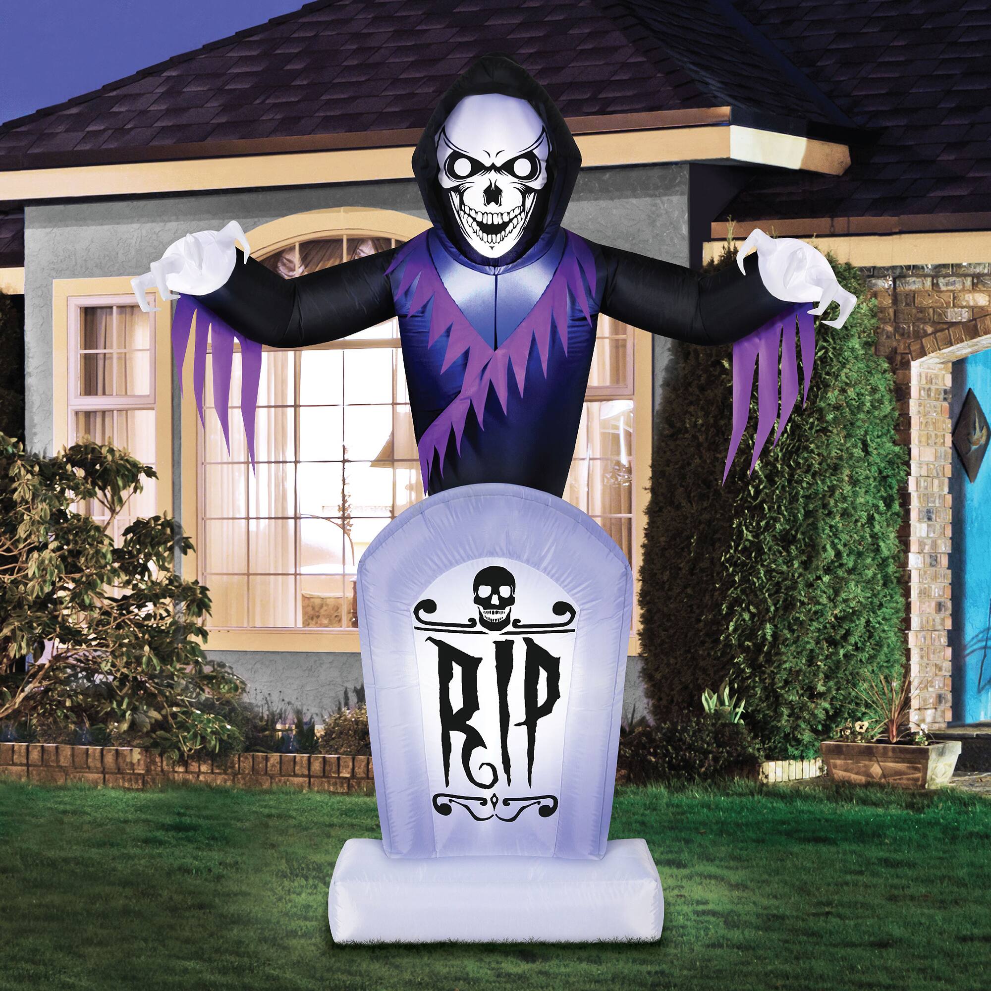 8ft. Inflatable Halloween Reaper Behind Tombstone