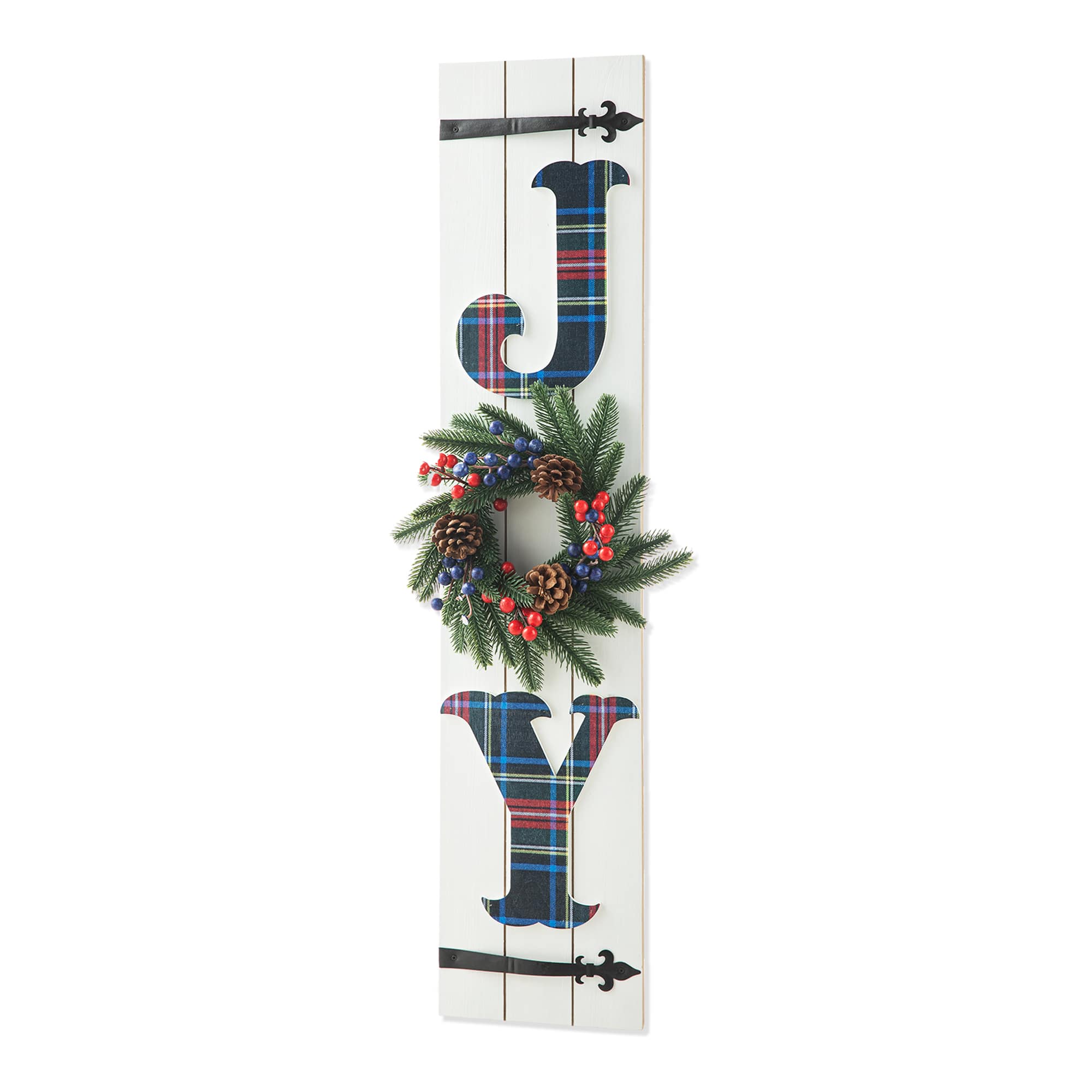 Glitzhome® 36" Wood Plaid Wreath "JOY" Porch Décor
