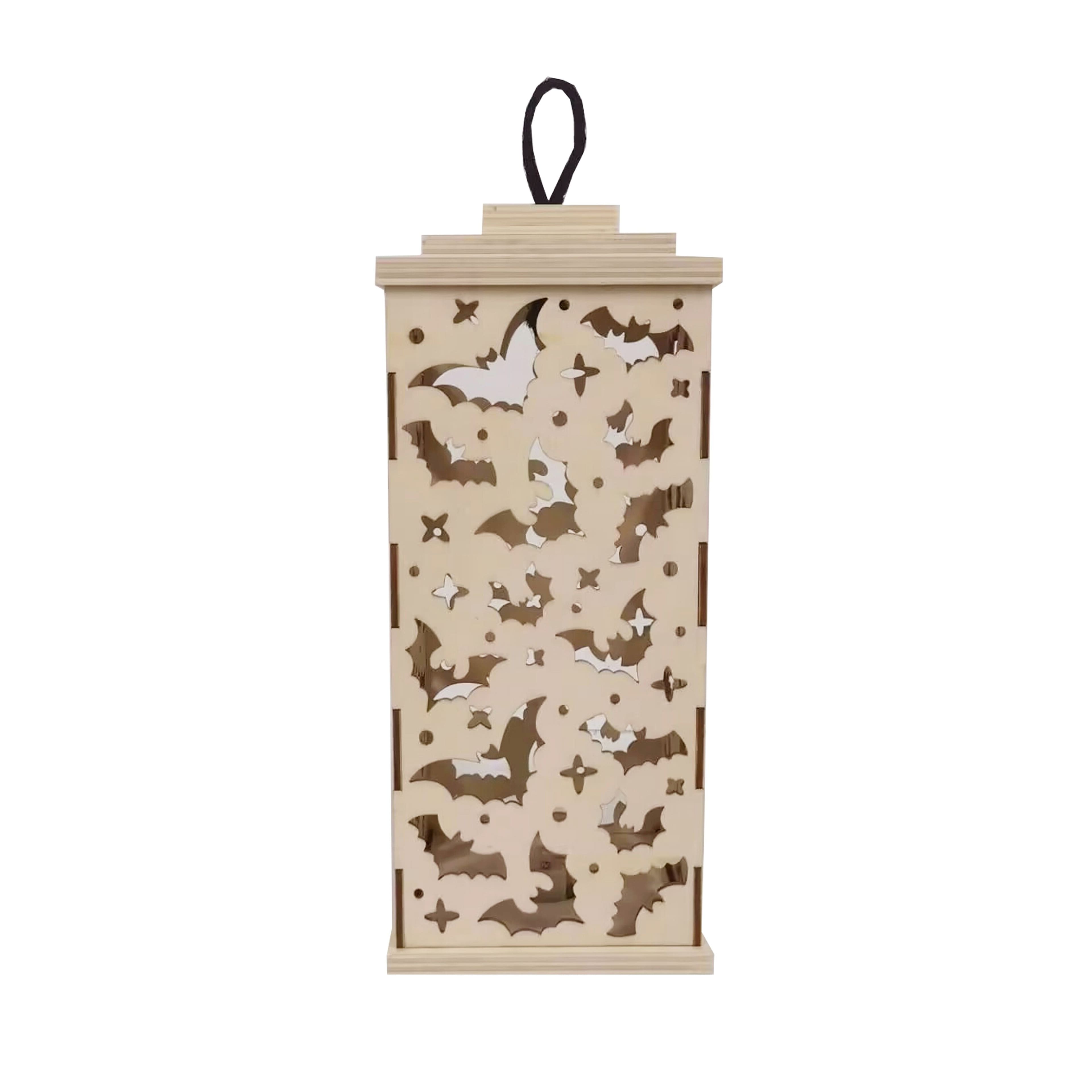 10&#x22; DIY LED Bat Wood Lantern D&#xE9;cor by Make Market&#xAE;