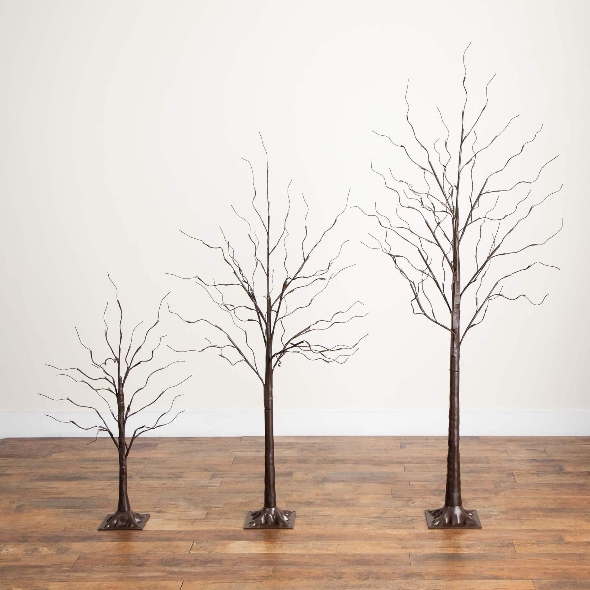 3ft. 5ft. 6ft. Artificial Brown Birch Trees with Warm White LED Lights - Set of 3
