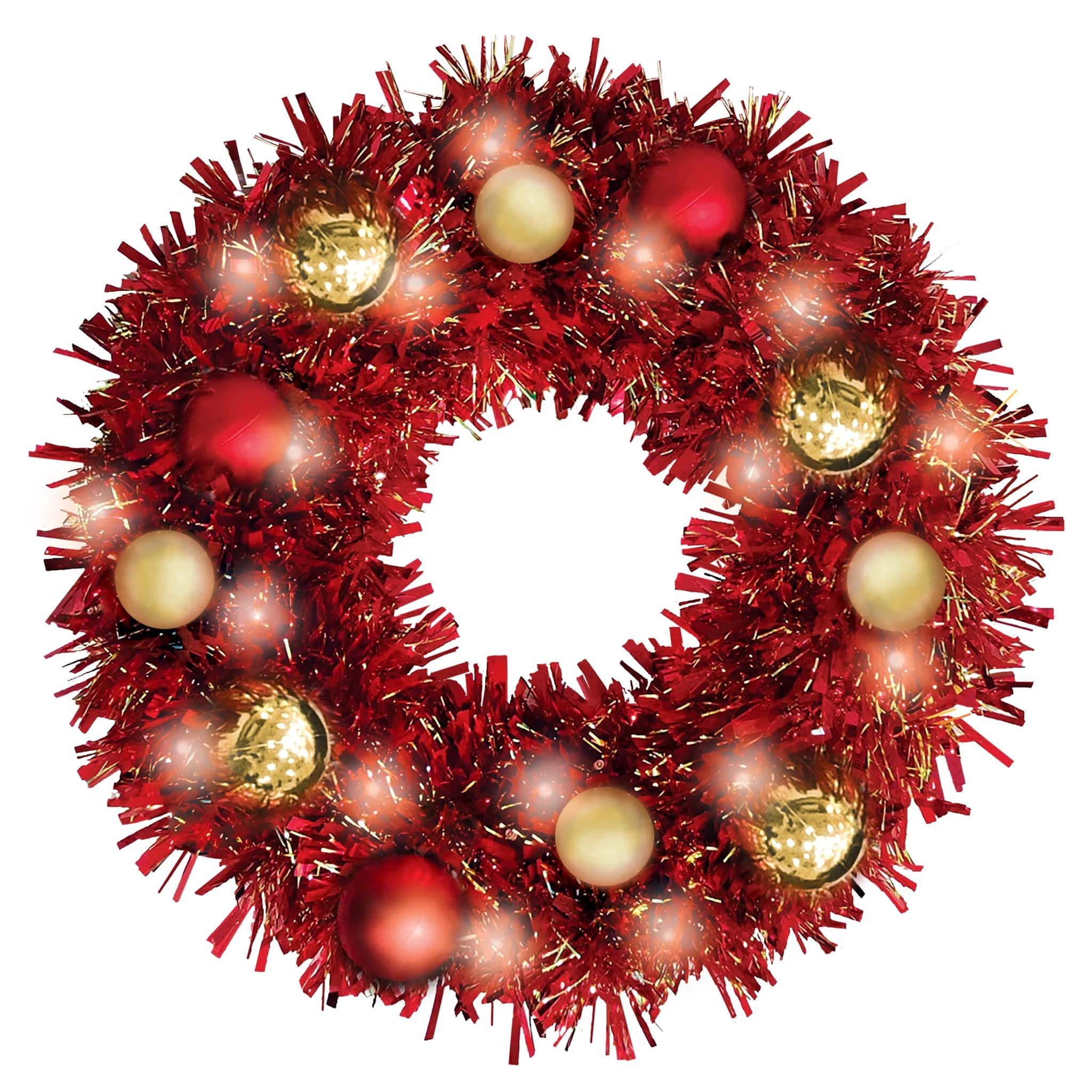Red &#x26; Gold Light Up Tinsel Christmas Wreath