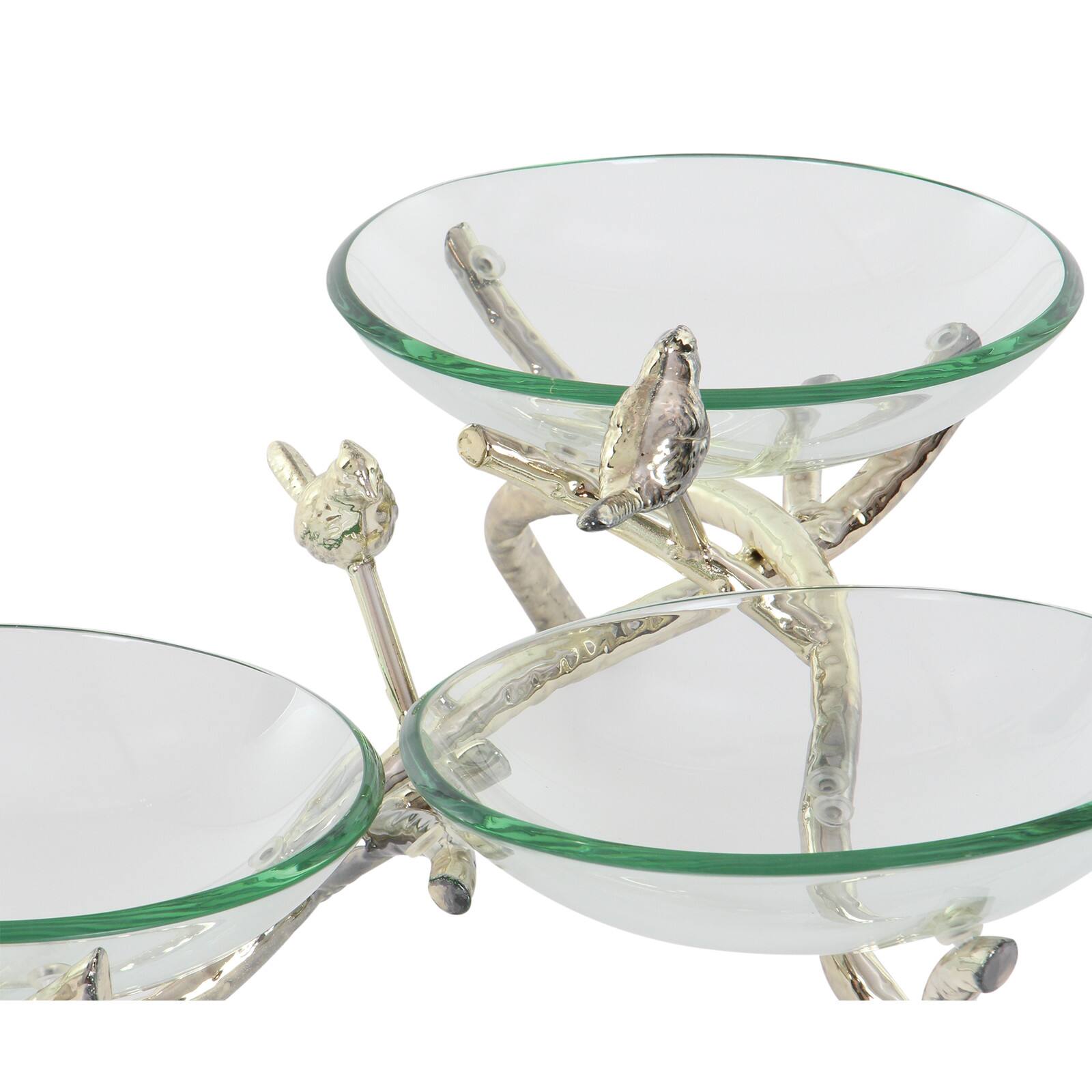 Green Glass and Metal Glam Serving Bowls, 9&#x22; x 22&#x22; x 20&#x22;