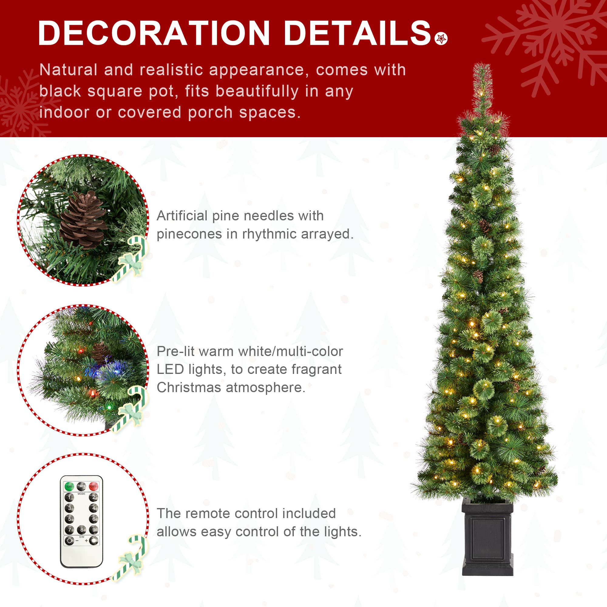 Glitzhome&#xAE; 6ft Pre-Lit Green Cashmere Pine Christmas Porch Tree, Multi-color LED Lights