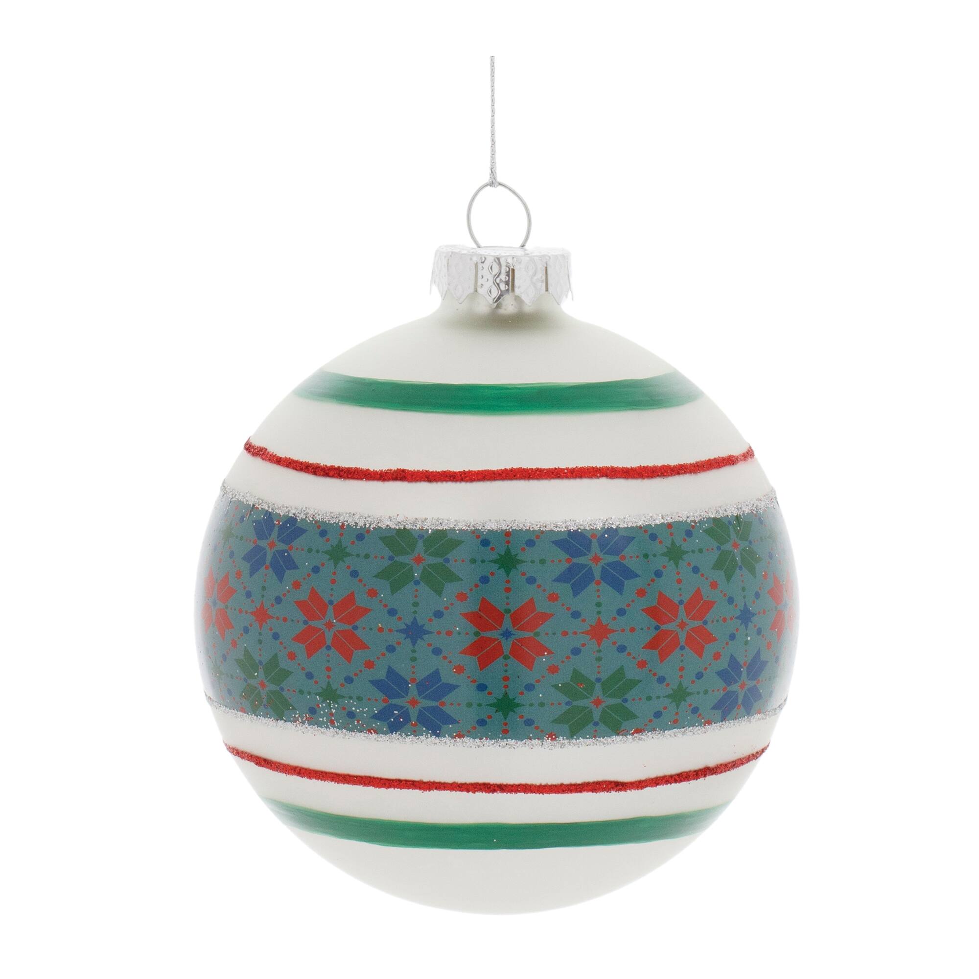 4&#x22; Stripe Patterened Glass Ball Ornaments, 6ct.