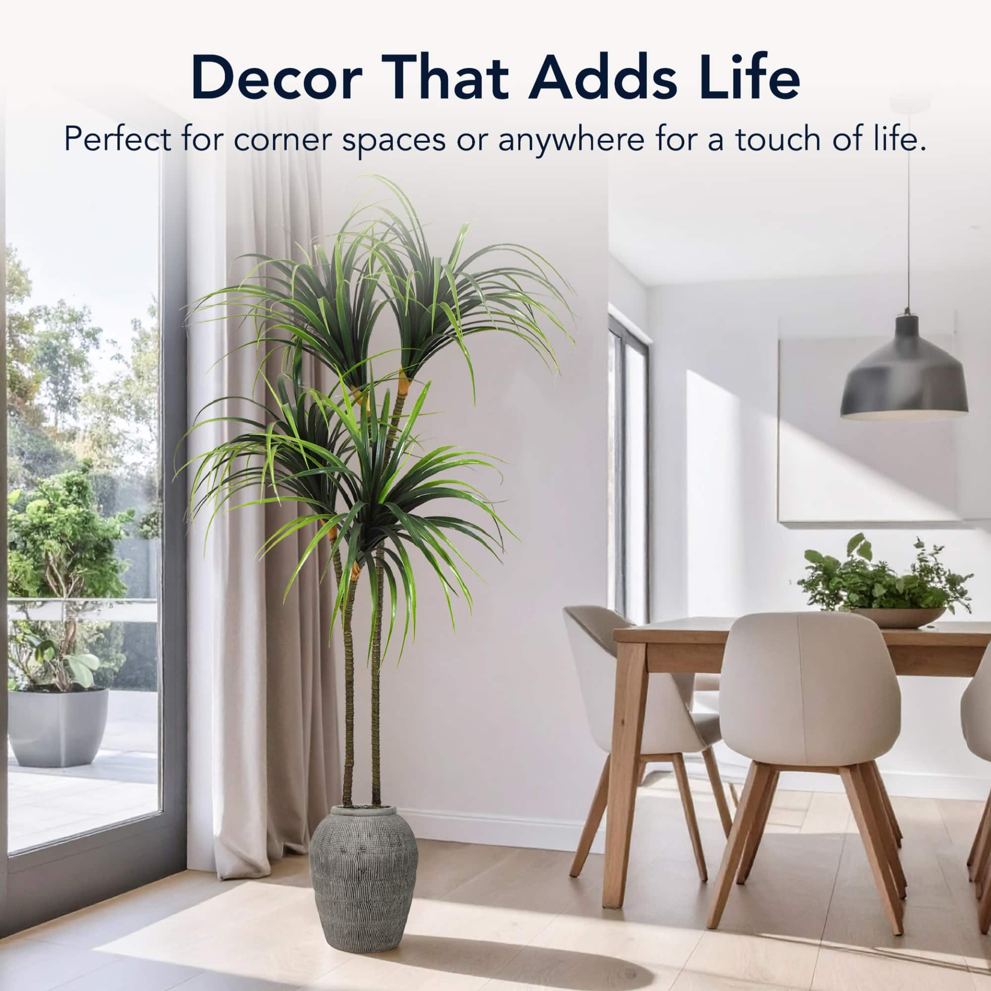 American Art Decor 5ft Artificial Dragon Tree in Cement Pot Faux Plant